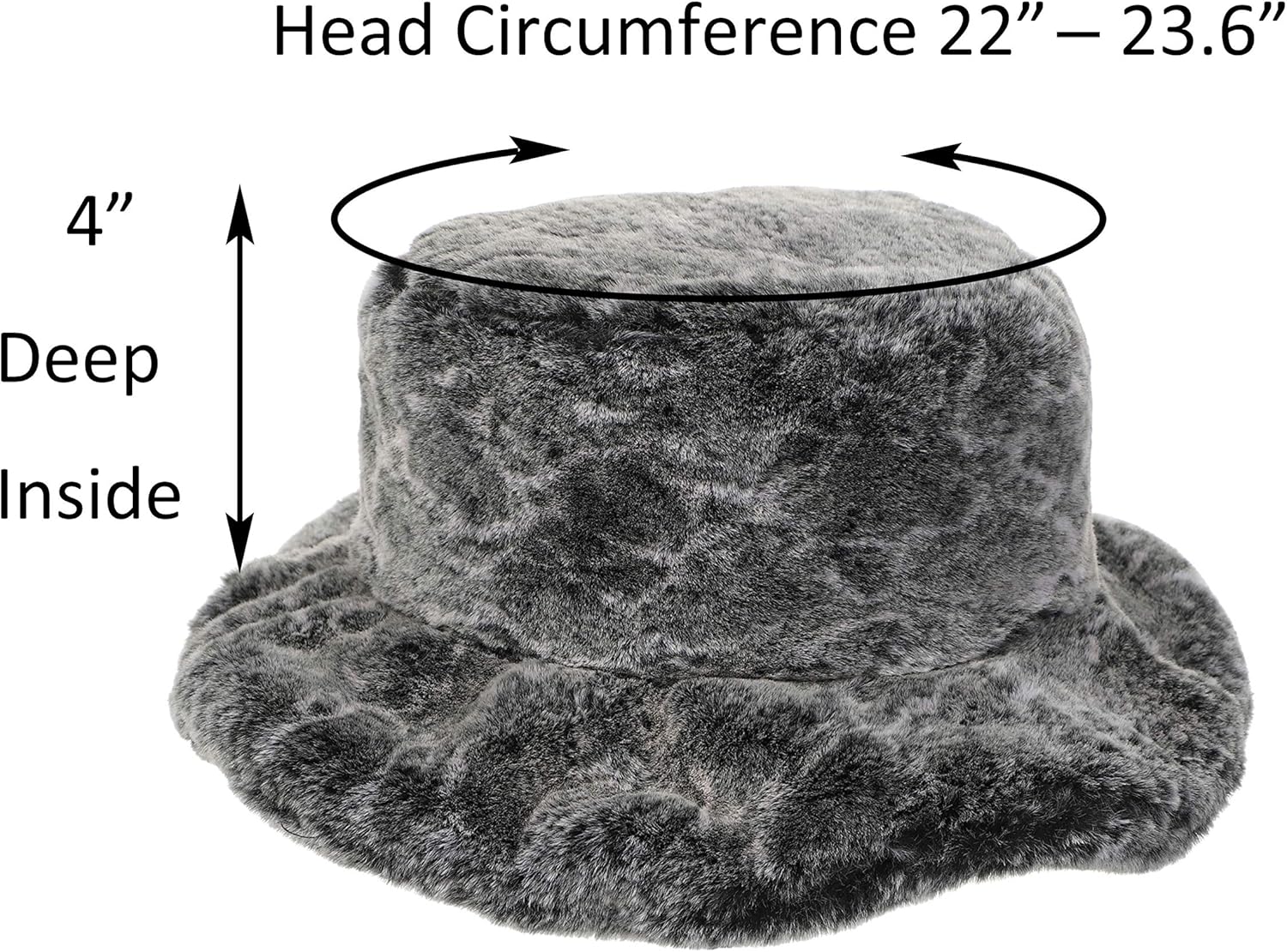 LA CARRIE Women's Snakeskin Print Faux Fur Bucket Hat Winter Warmer Fisherman Cap - Image 3