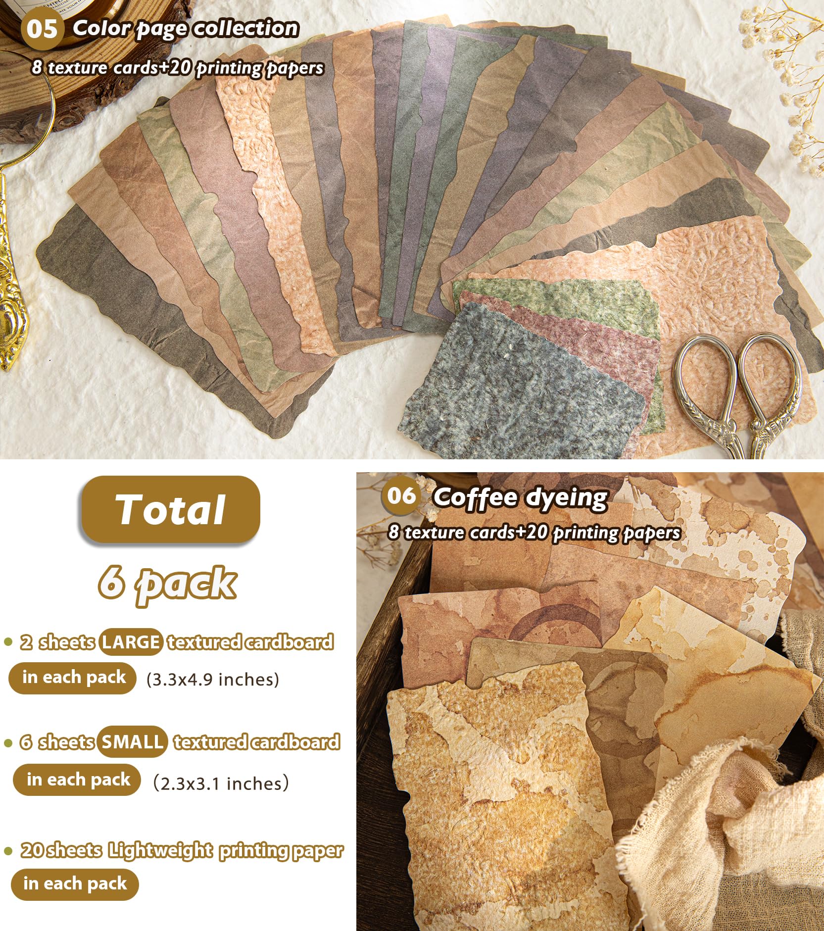 168Pcs Scrapbook Paper - 6 pack Embossed Textured&Printing Craft Paper Assorted Special Cards Mix for Scrapbooking Junk Journal Journaling Supplies DIY Materials (Textured paper mix)