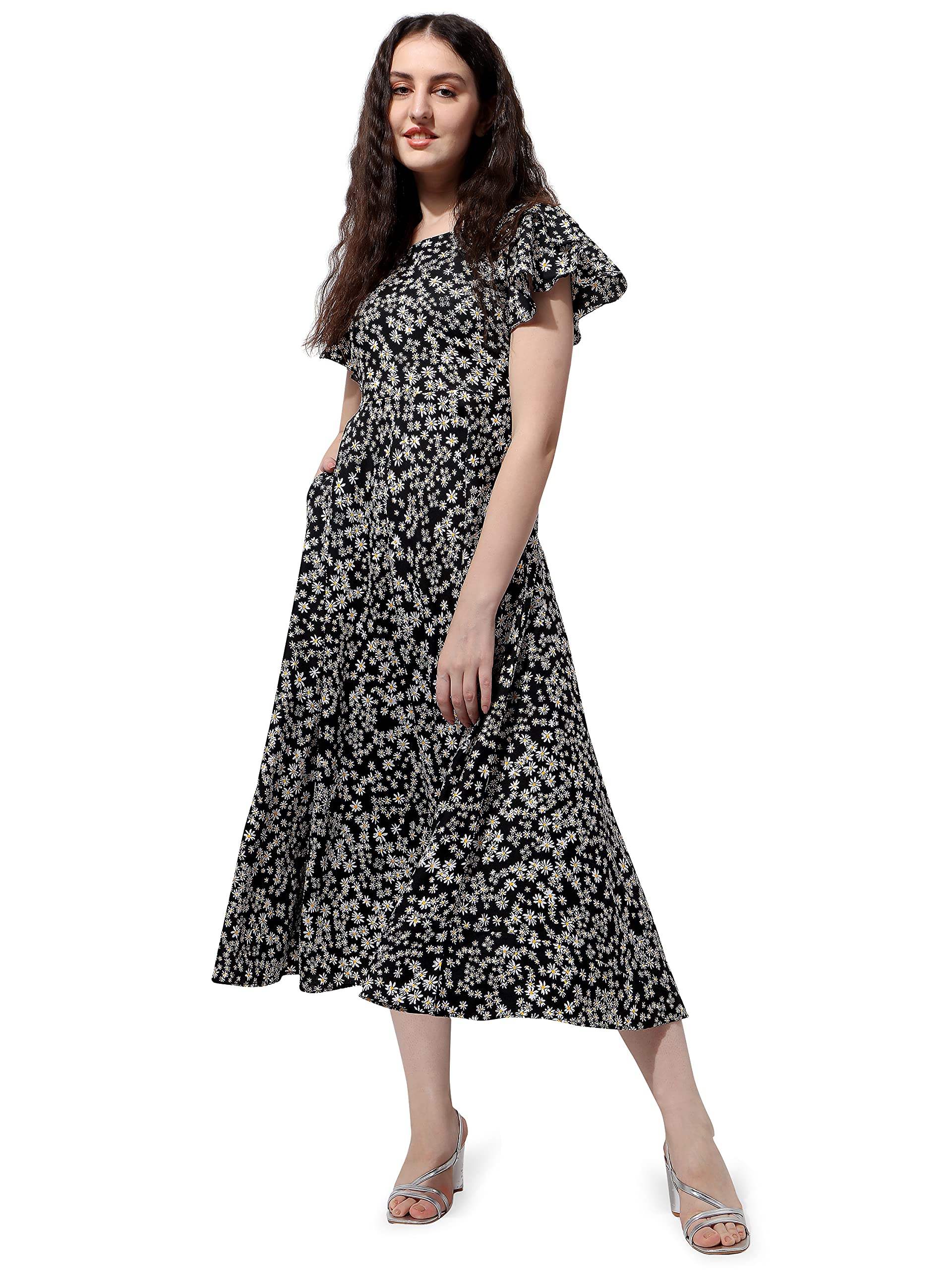 Oomph! Dress For Women Stylish | One Piece For Women Long | Trendy Long One Piece Summer Outfit | Lightweight Flared Maxi Dress For Casual & Holiday Wear Black