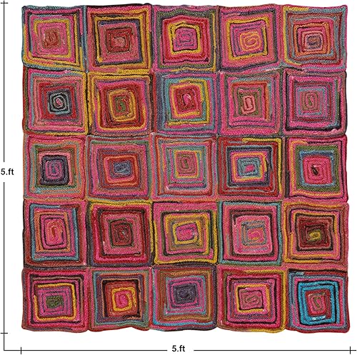 Miniatura 3 de Natural Jute Collection - Alfombra cuadrada de 3 x 3 pies, alfombra de yute trenzada a cuadros multicolor de 0.27 pulgadas de grosor, ideal para