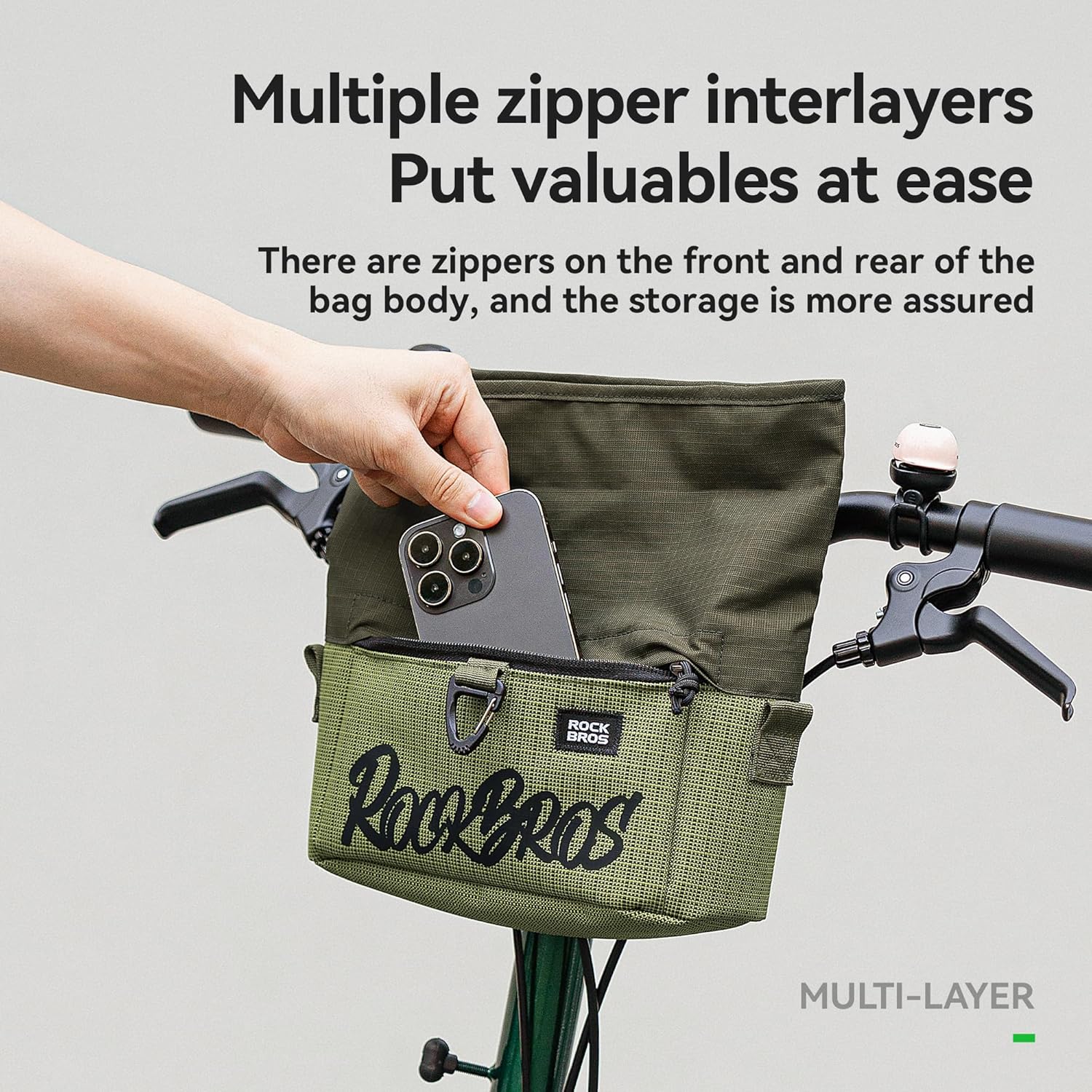 ROCKBROS Folding Bike Handlebar & Shoulder Bag – Universal Hook-and-loop fastener Mount, Convertible Front Crossbody Bag for Commuting, Cycling & Daily Rides