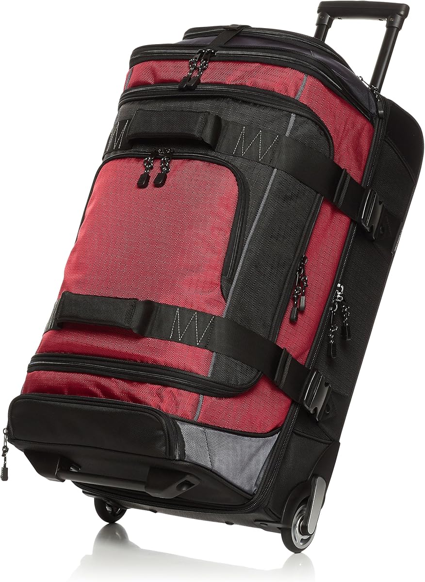 Ripstop Wheeled Duffel Bag with Multi-Pocket Design, Portable, 30", Red