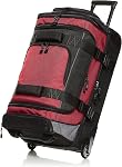 Amazon Basics 76.2 cm Large Rolling Duffle Bag with Wheels and Handle, Travel Duffle Bag with Durable Ripstop Polyester Material, 2 Layers of Space, Multiple Interior and Exterior Pockets, Black