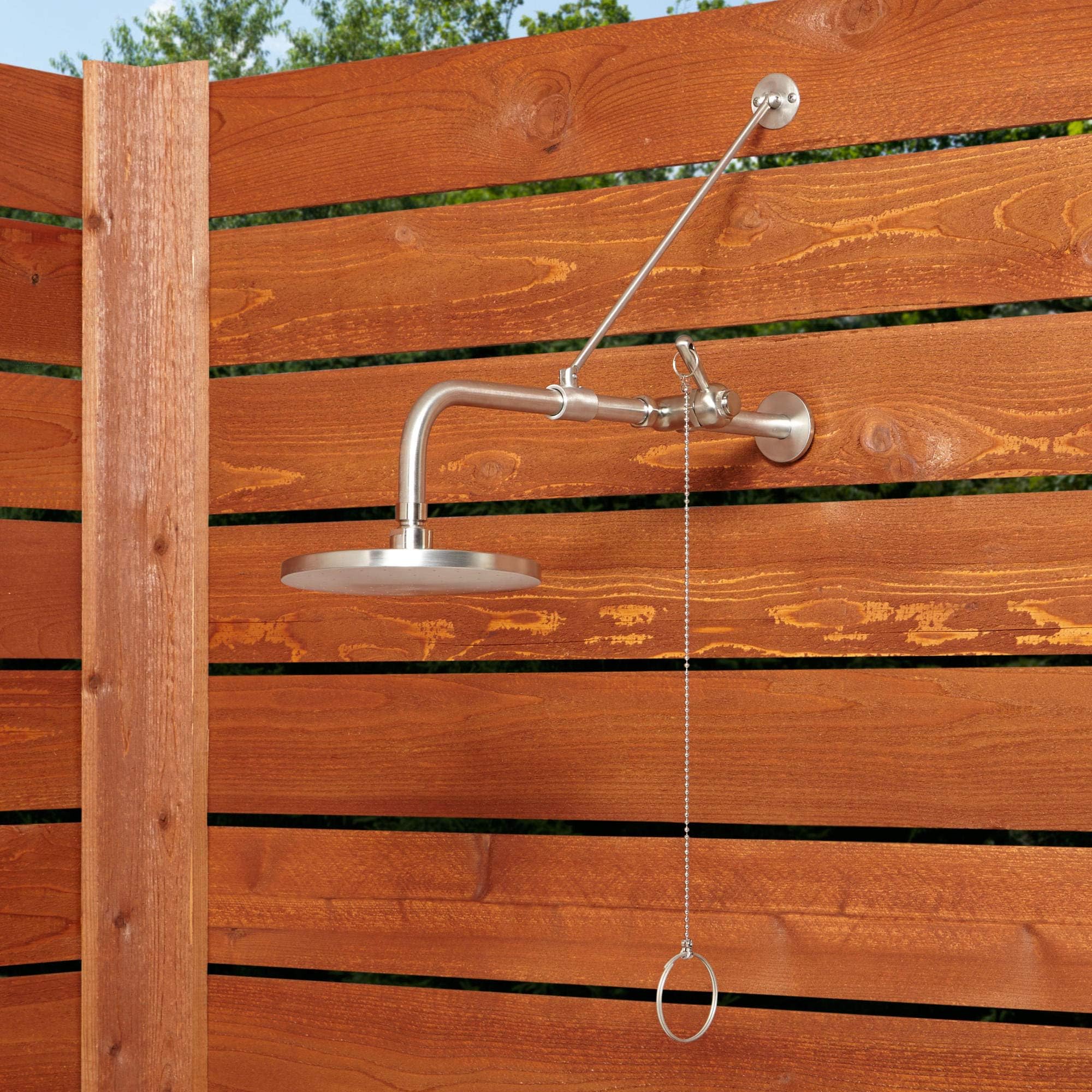 Signature Hardware 401595 Stainless Steel Outdoor Shower Trim with Single Function Shower Head and Pull Chain - Stainless Steel