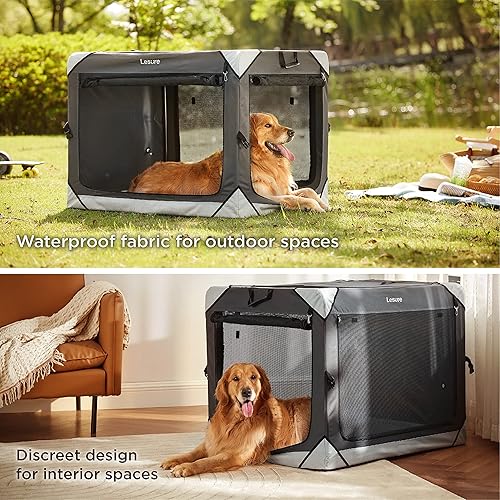 Miniatura 7 de Lesure - Jaula plegable para perros, jaula portátil de viaje para perros grandes, jaula para mascotas de 4 puertas con ventanas de malla duraderas,