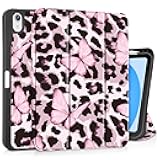 Mektron Case for iPad (A16) 11th Generation 11-inch 2025 Fit iPad 10th Gen 10.9 inch 2022, Tablet Cover with Trifold Stand + Pencil Holder + Auto Wake/Sleep + TPU Back Cover, Leopard Pink Butterfly