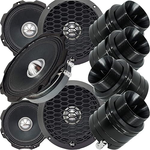 Gravity Pro Warzone Series - Altavoz de rango medio de 6.5 pulgadas, 1000 vatios de potencia máxima para automóvil (4 altavoces) con titanio