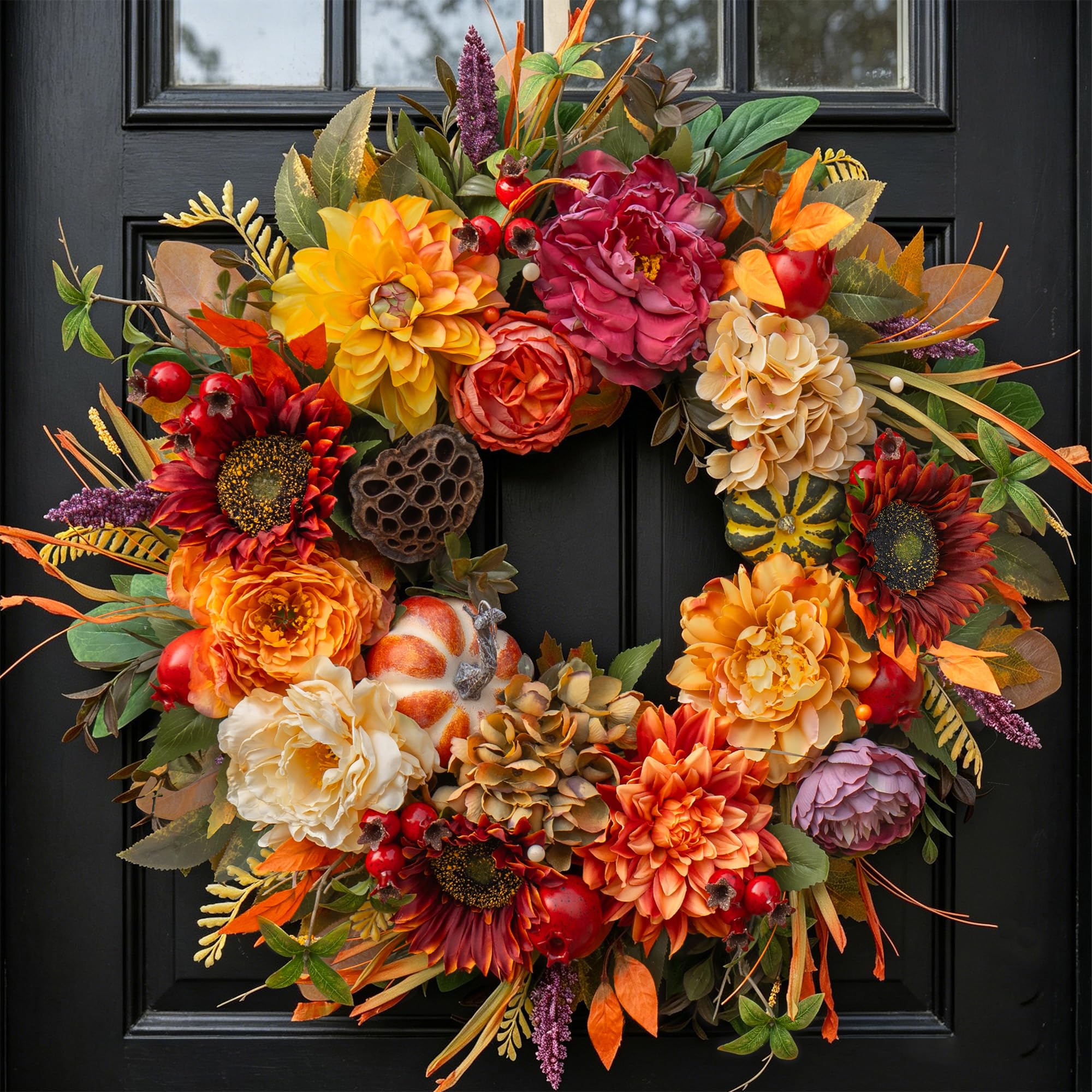 View 1 of 24 Inch Artificial Harvest Fall Wreaths for Front Door,Porch & Entryway