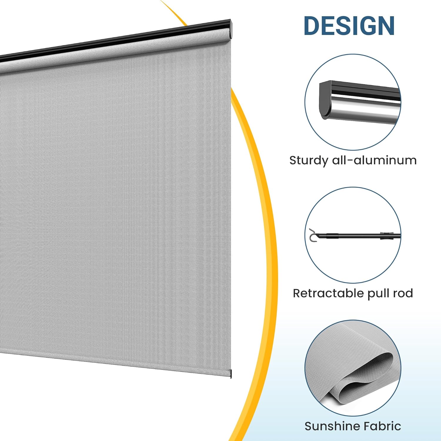 Outdoor Roller Shade for Patio with New Operation Mode (No Need Crank), (6'W X 8'H) 420GSM New Material Patio Blinds with 95% UV Protection, Outdoor Blinds for Privacy Protection and Shading, Gray