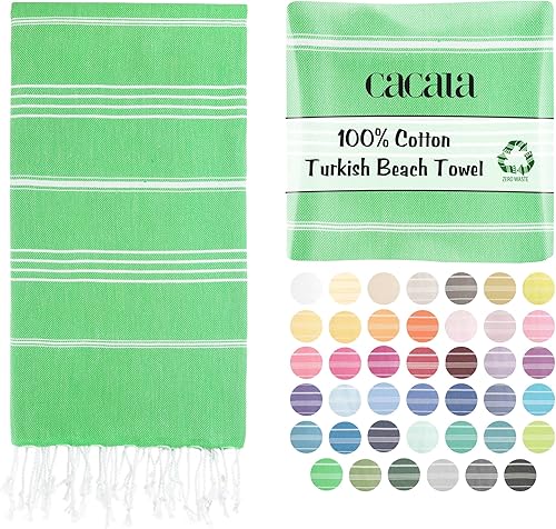 Cacala Toalla de playa turca ligera y fina, 100% algodón, sin arena y de secado rápido, perfecta como toalla de viaje extragrande, accesorio de