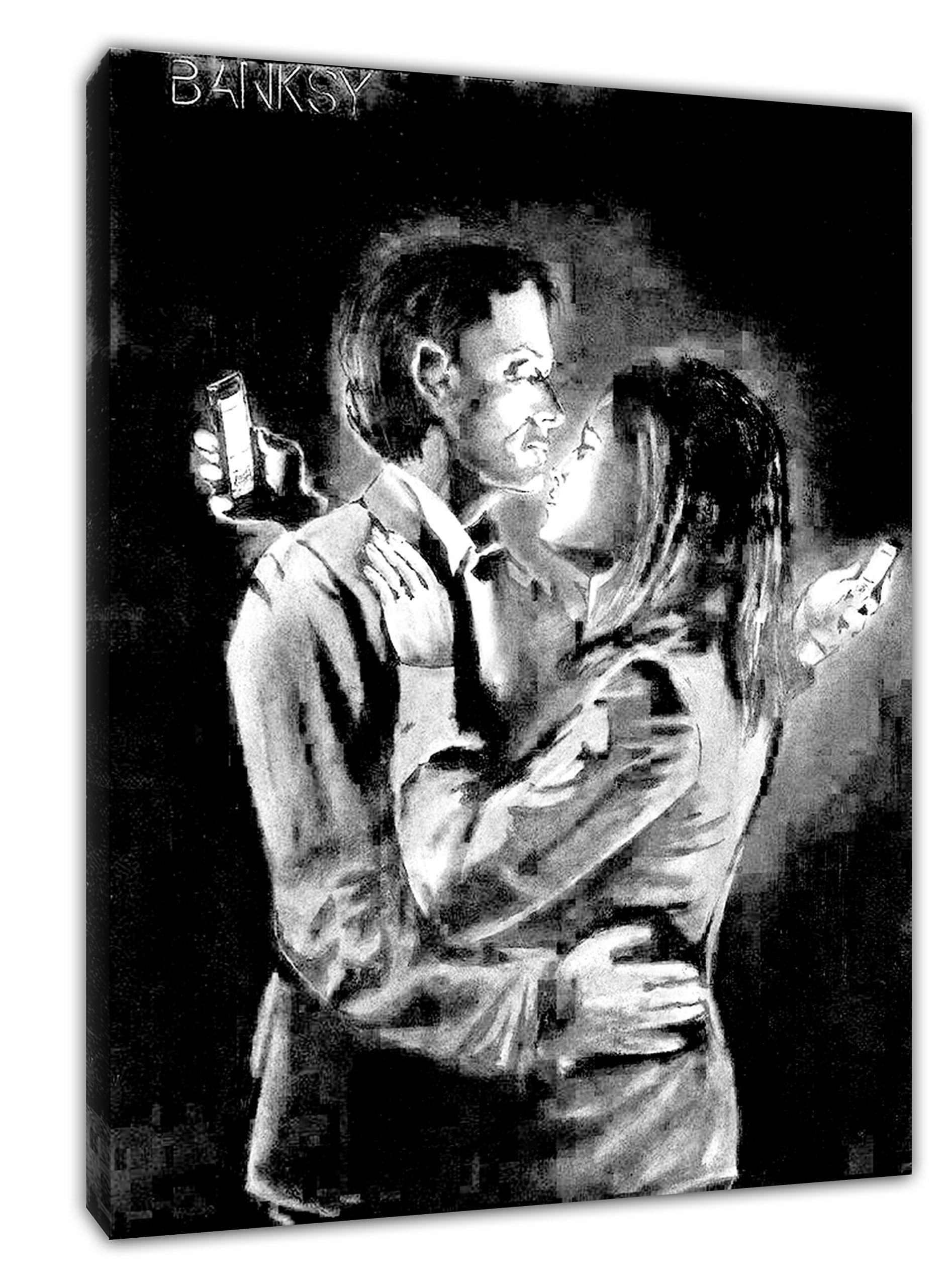 Artsprints Banksy Paint Art Phone Lovers Photo/Picture Print On Framed Canvas Wall Art 16 X 12 Inch -18Mm Depth