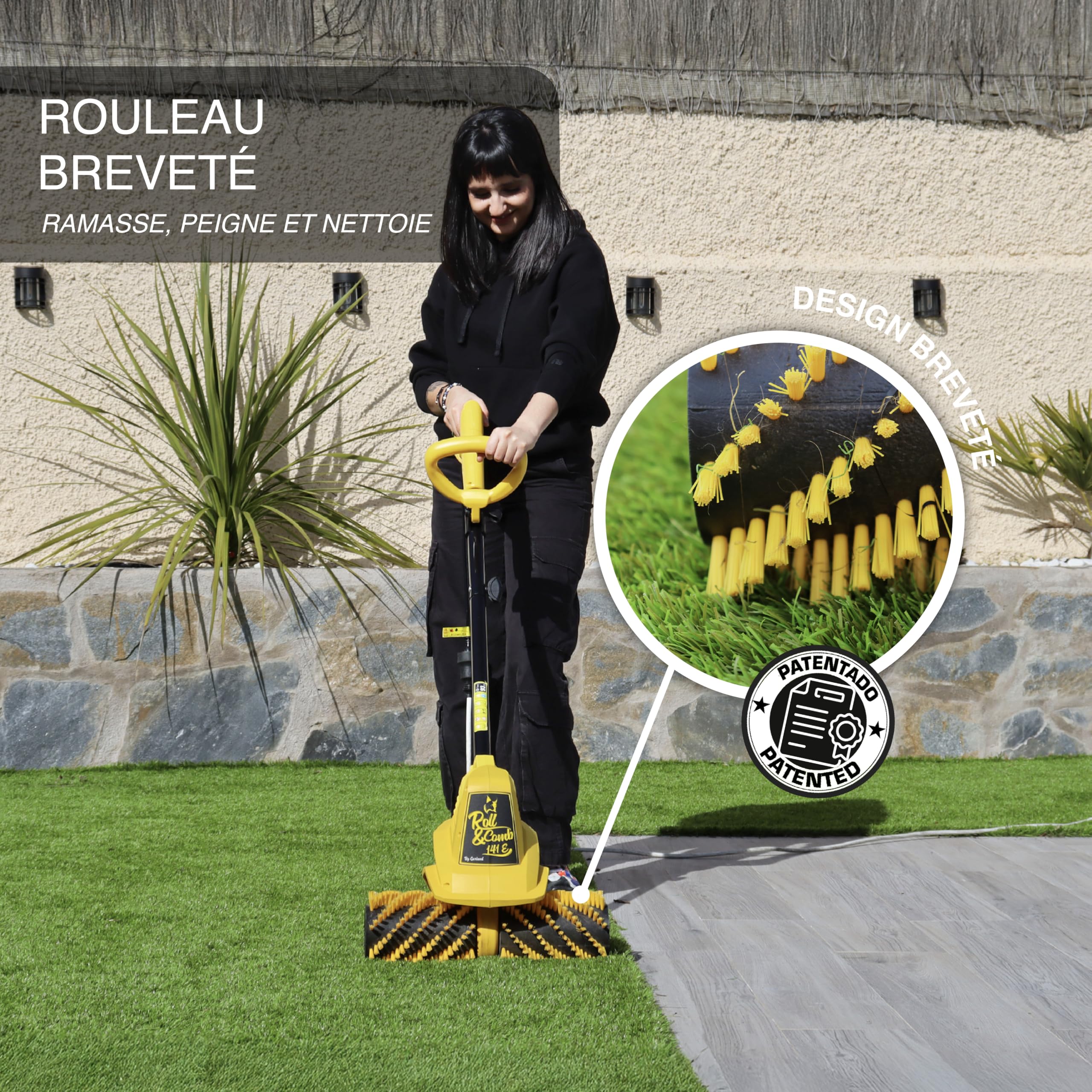 Garland - Balai pour Gazon Artificiel Roll&Comb 141E-V19 | Puissance 300 W | Branchement Électrique | Largeur de Travail du Rouleau 40 cm | Guidon Réglable