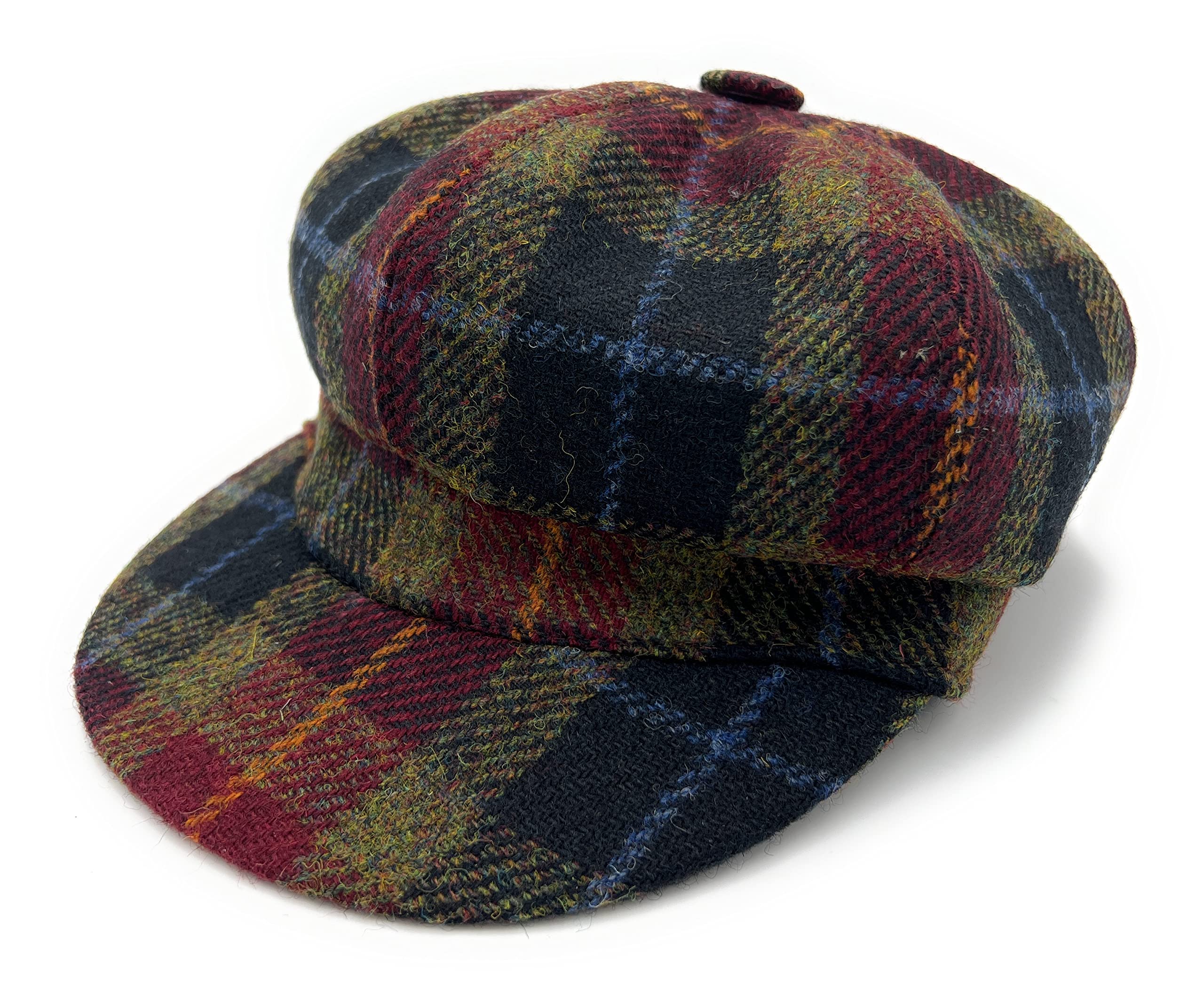 Womens Harris Tweed Rust Check Baker Boy Cap One Size 56 cm - 61 cm Made