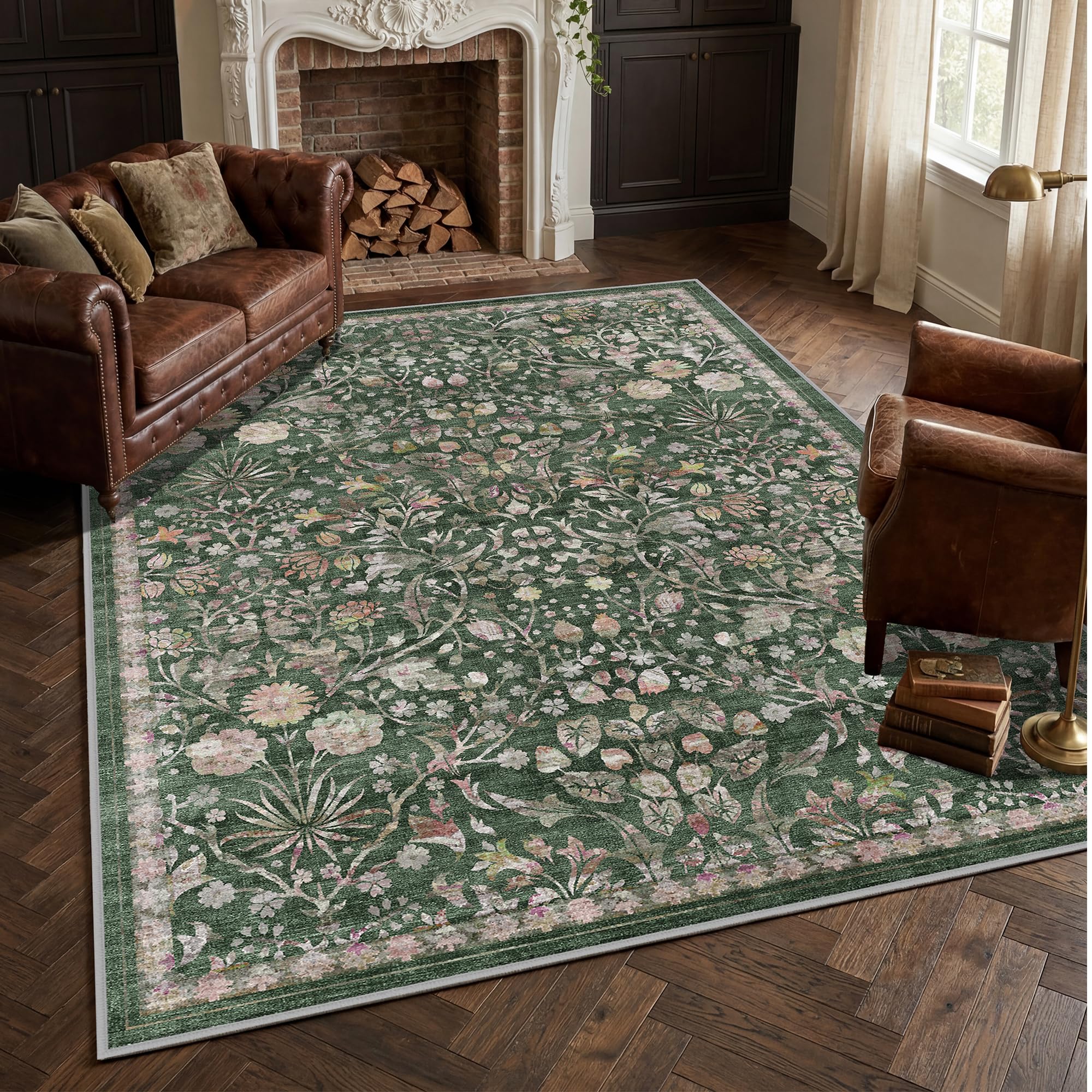 Autsel Vintage Teppich Wohnzimmer, Waschbarer Teppich Schlafzimmer, Boho Teppich Kurzflor, rutschfest Läufer Teppiche, Pflegeleicht Teppich Gegend für küche, Büro, Esszimmer, Flur