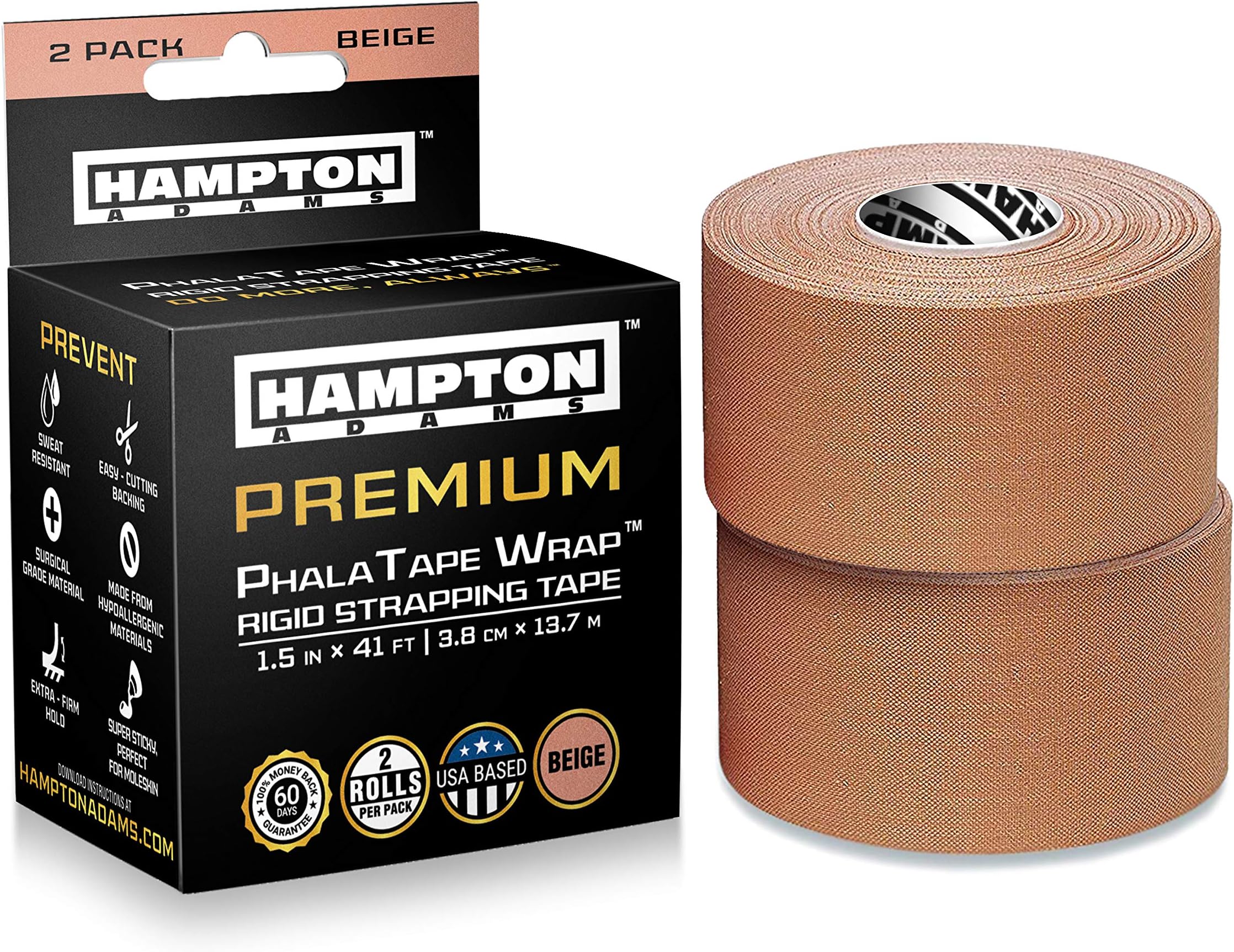Hampton Adams | As Seen on Shark Tank | Blister Prevention Tape (2-Pack) | 41 ft | Strong Adhesive Strapping Tape for Backpacking Running Hiking Trail Climbing Athletes & Active Lifestyles