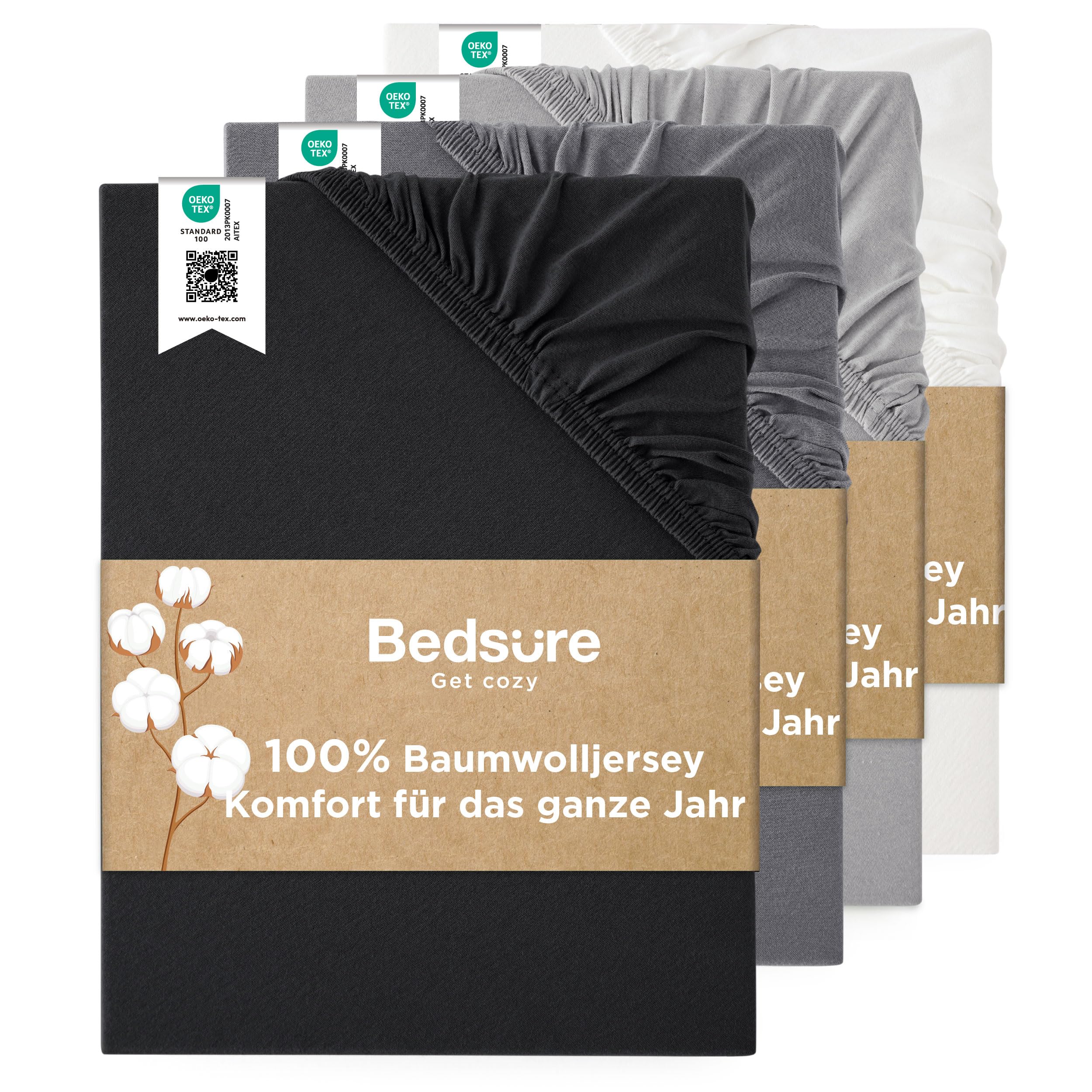 Bedsure Spannbettlaken 90x200cm Baumwolle Jersey - bis 40cm, Farbe | Spannbetttücher mit Gummizug, für Boxspringbett , Wasserbett & Extra Hohe Matratzen, Atmungsaktiv & Weich, Waschbar, Oeko-TEX