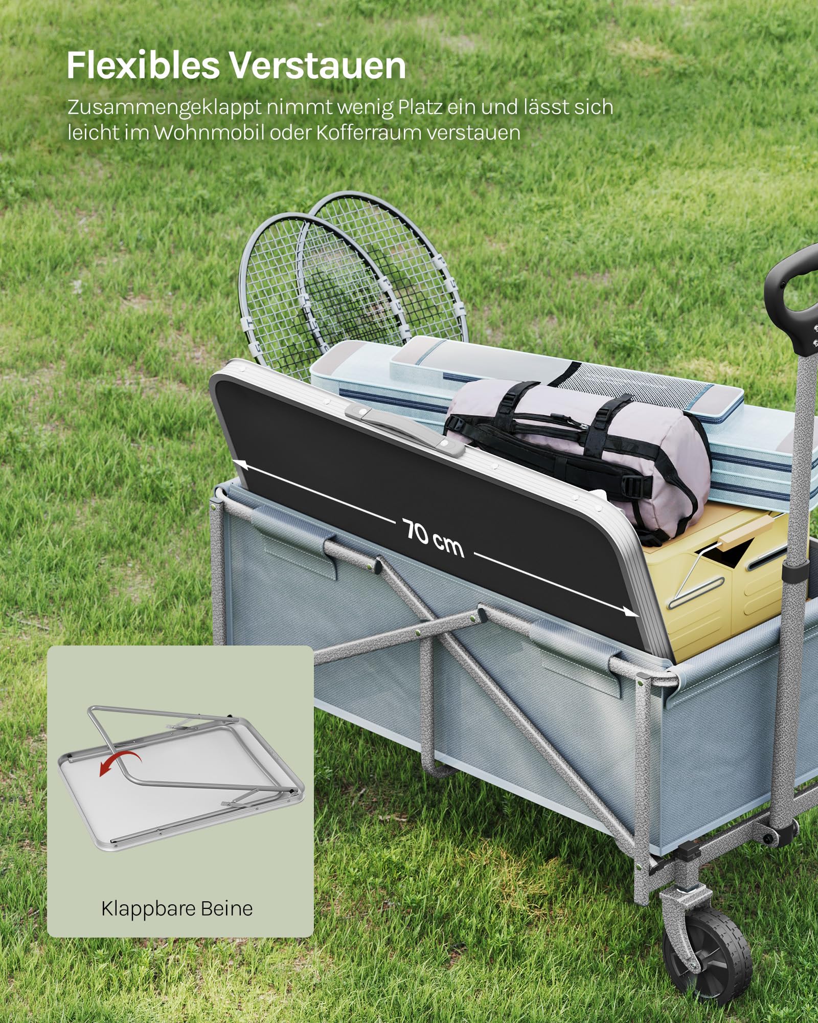WOLTU Klapptisch Campingtisch mit Aluminiumrahmen Griff, Gartentisch aus MDF, Reisetisch klappbar, für Picknick Strand im Freien, 70 x 60 x 50 cm (B x H x T), Schwarz
