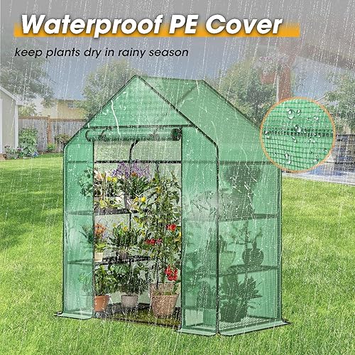 Vista 16 de Invernaderos de 12 x 7 x 7 pies para exteriores resistentes, grandes casas verdes para exteriores con 6 ventanas de malla ventilada, puerta