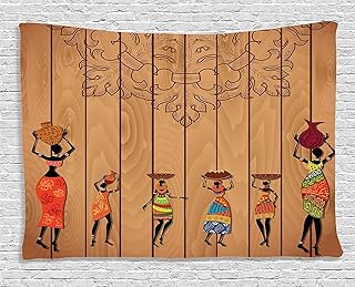 Ambesonne African Tapestry, Traditional Concept Lady Characters on Rusti...