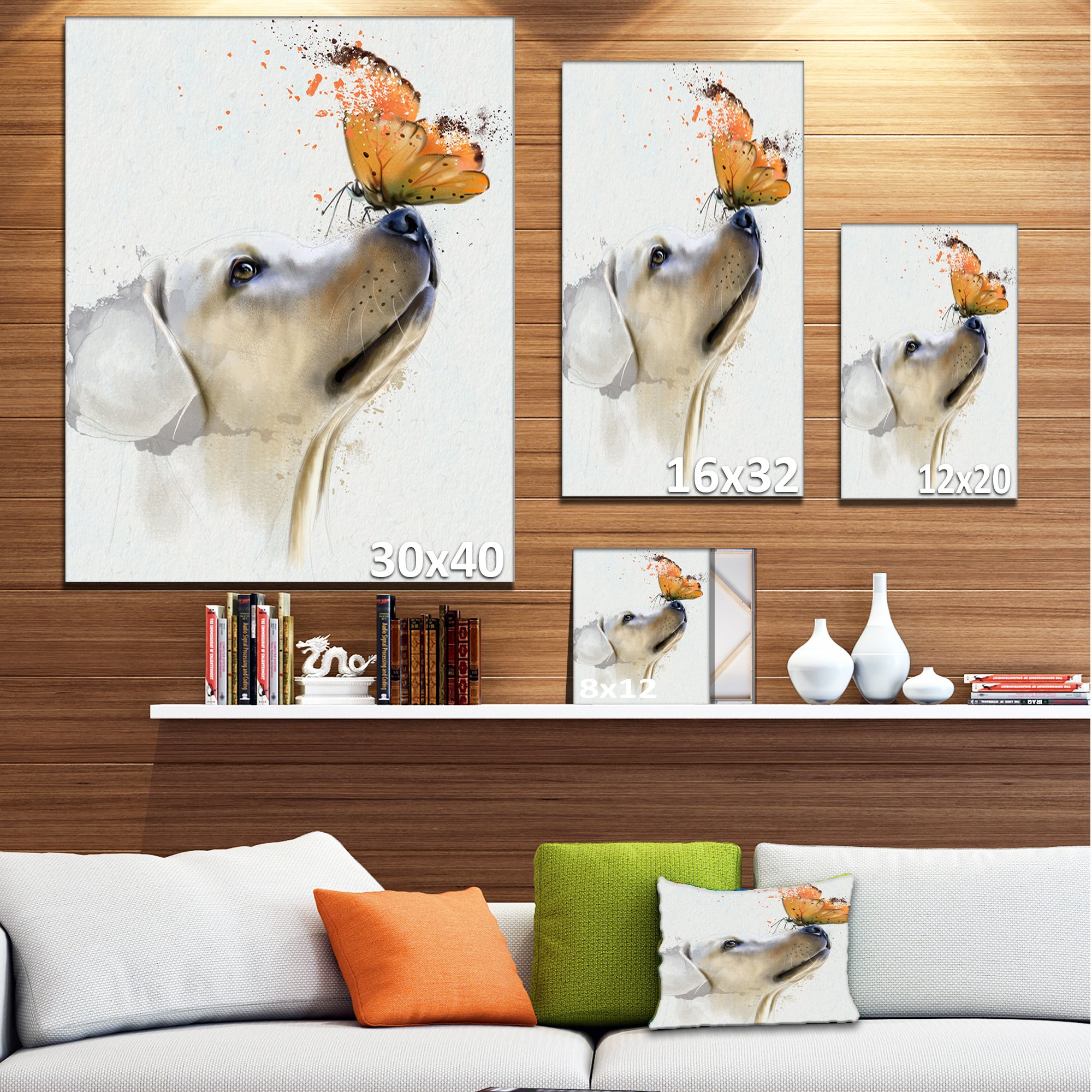 Amazon.co.jp: Designart ゴールデンレトリバー 蝶と犬 大型動物 壁 