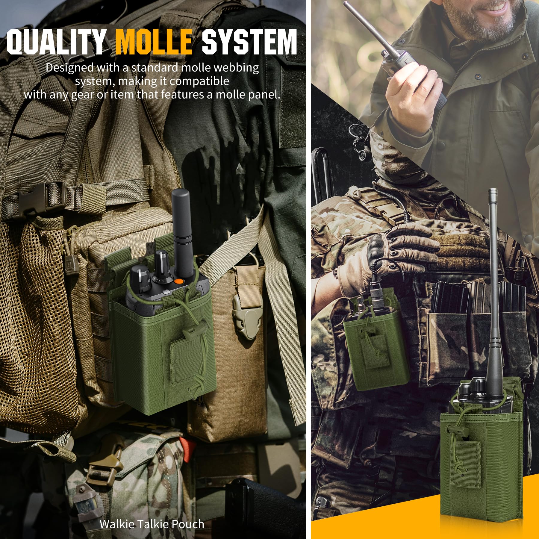 bvya Étui pour radio/support de radio Molle Tactique Radio Holster Réglable Interphone Sac de Rangement pour Sports de Plein Air Radio Pochette pour Talkie-Walkie Deux Voies