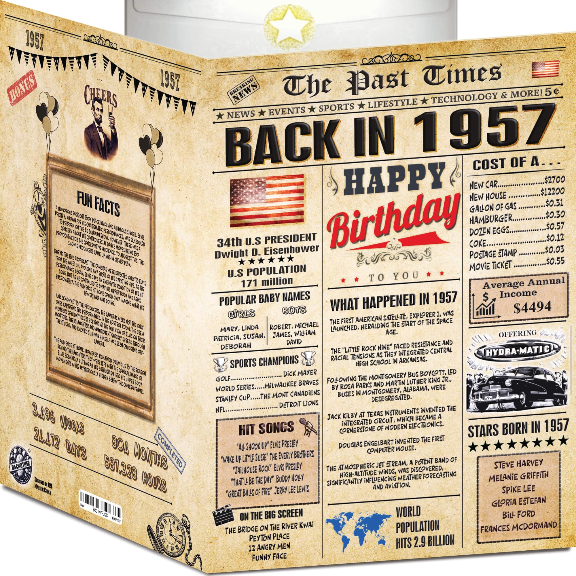 69th Birthday Card for Women Men - Back In 1957 Newspaper - 69 th Happy BIRTHDAY card - 69 birthday gift for Her Him - JUMBO size - 69th birthday