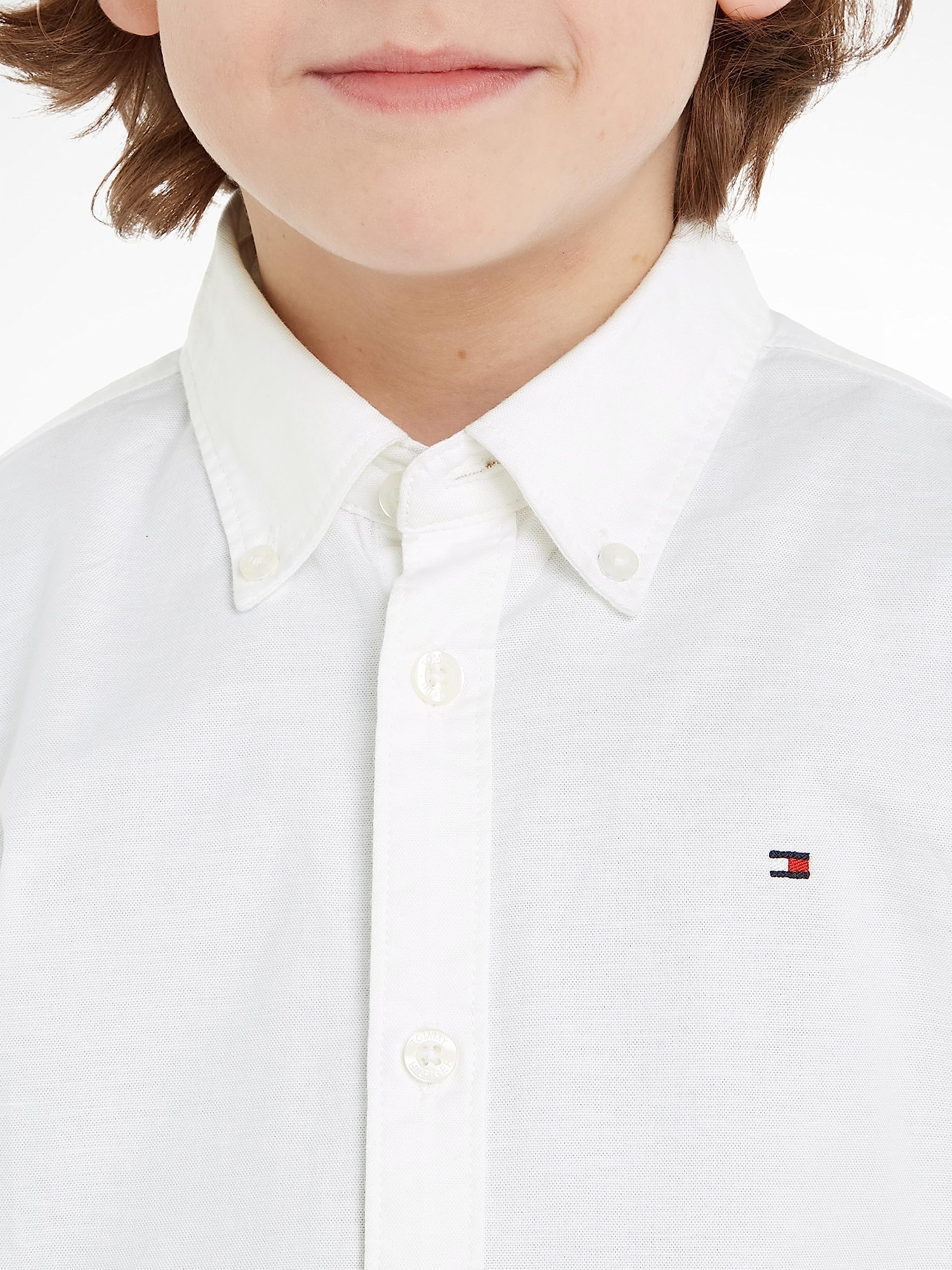 Tommy Hilfiger Chłopcy Boys Stretch Oxford Shirt L/S Koszula, Biały, 10 lat