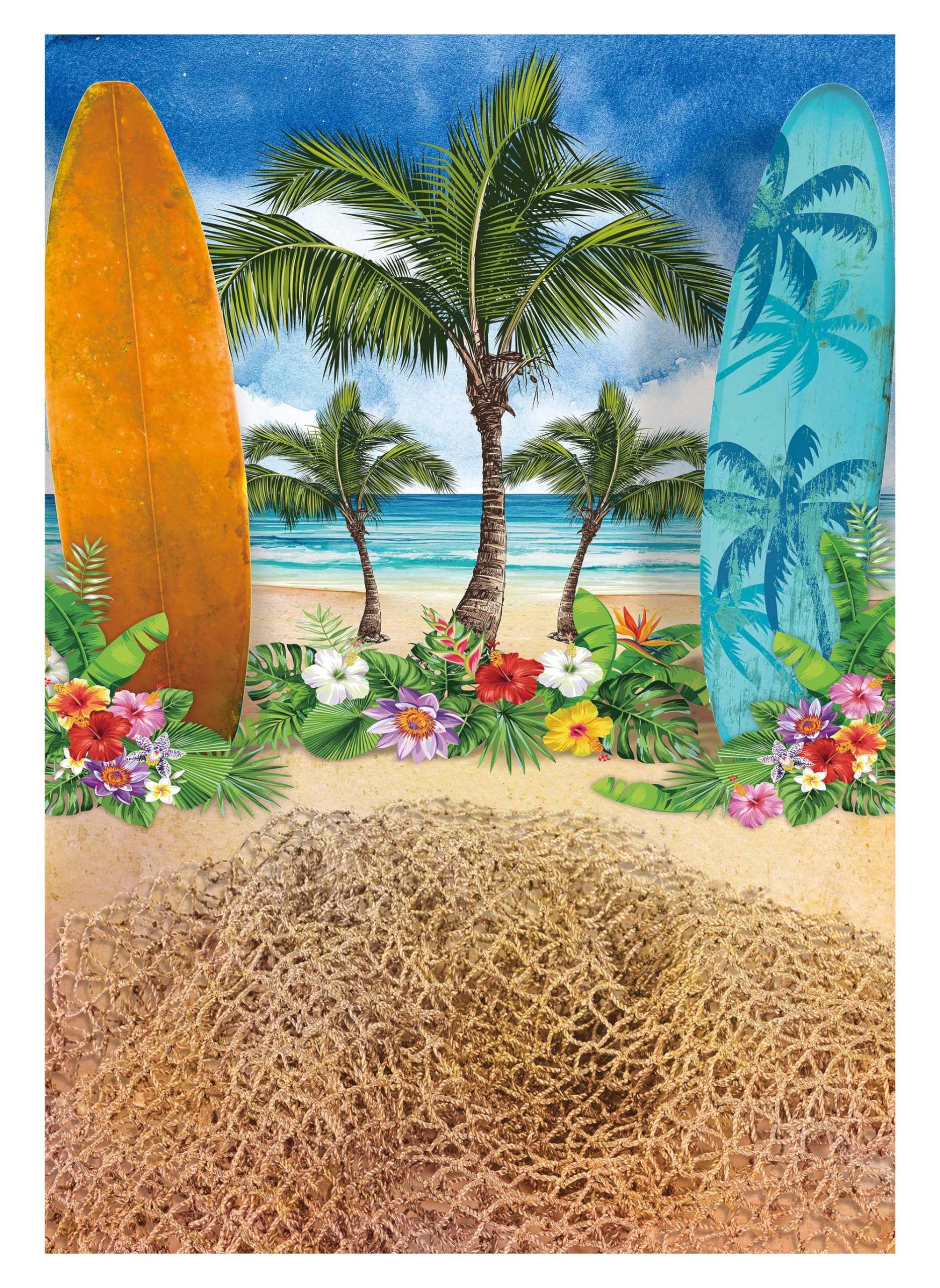 Allenjoy Summer Beach Ocean Backdrops for Photography Blue Sky Seaside Surfboard Background Tropical Palm Trees Kids Girls 1st Birthday Party Decor Banner Baby Shower 5x7ft Photoshoot Photo Booth Prop