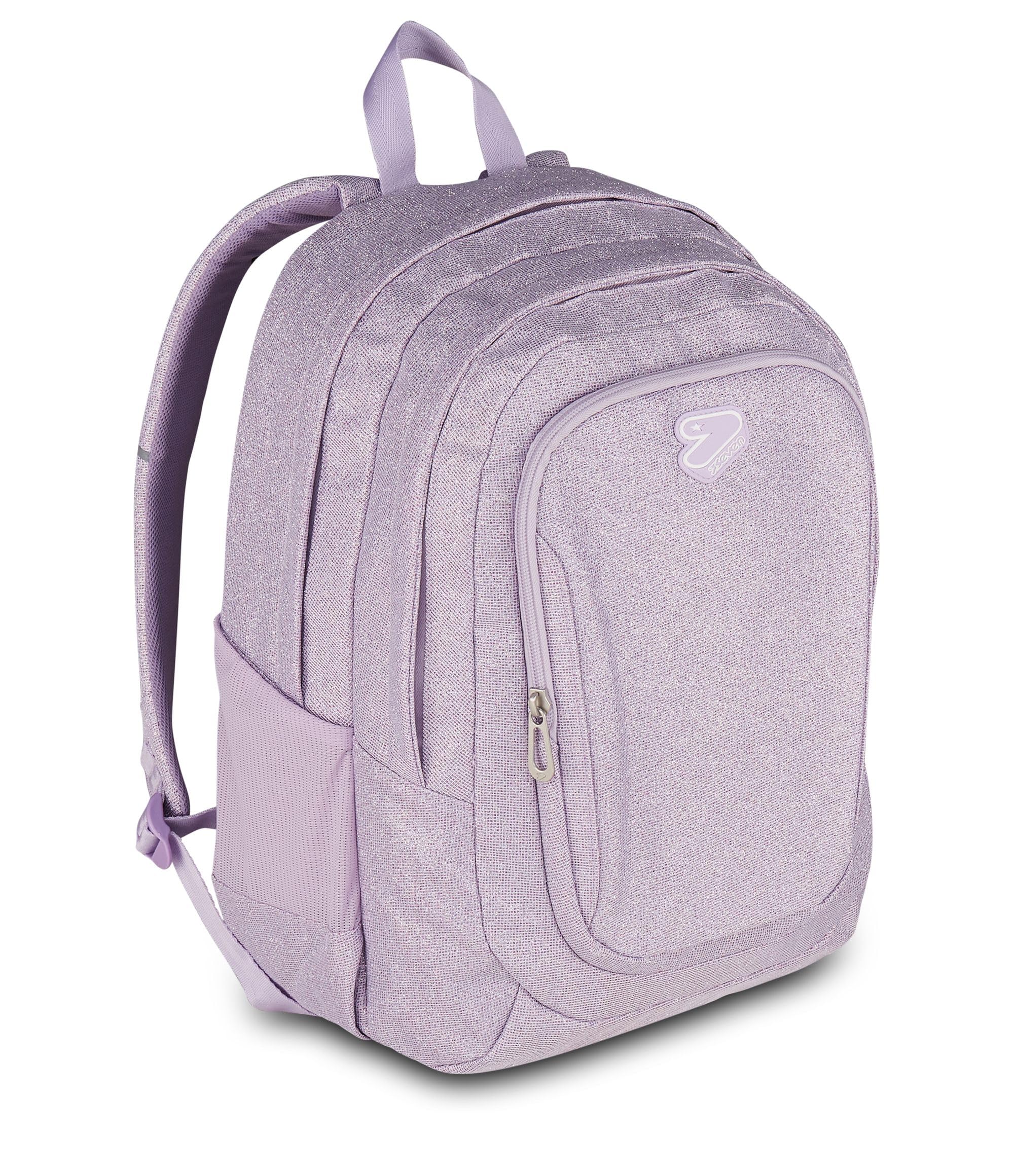 Seven Zaino Doppio Scomparto Tech Shiny brillante effetto glitter, Lilla, Tasca Porta PC e Tasca Porta Borraccia, Scuola Media e Superiore, Ragazza