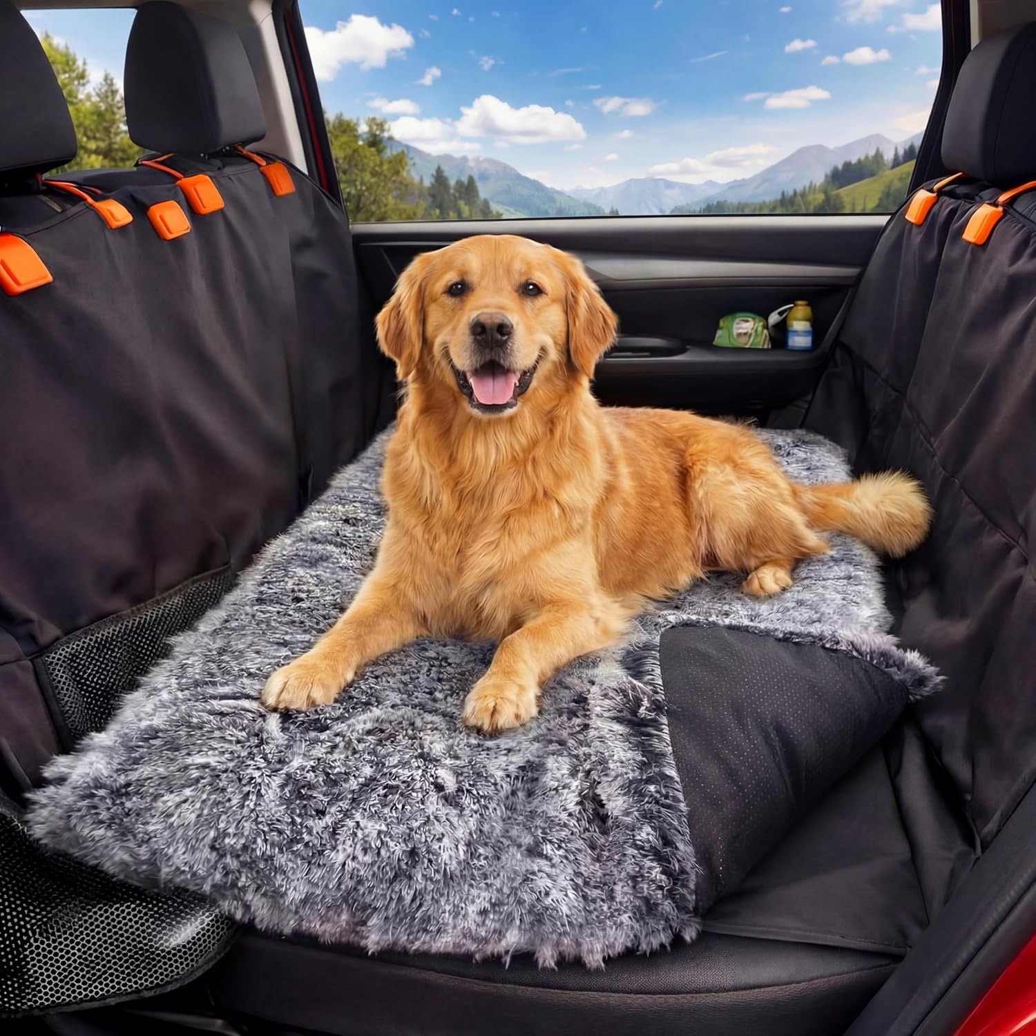 Backseat Pet Bed Mat, 54"x24.8"x3.9", Washable Dog Bed for Car, Soft Nonslip Travel Dog Car Seat Cover, Fits Backseat Extender Protector, Pad for Trucks Suvs Spring Road Trip (Gray)