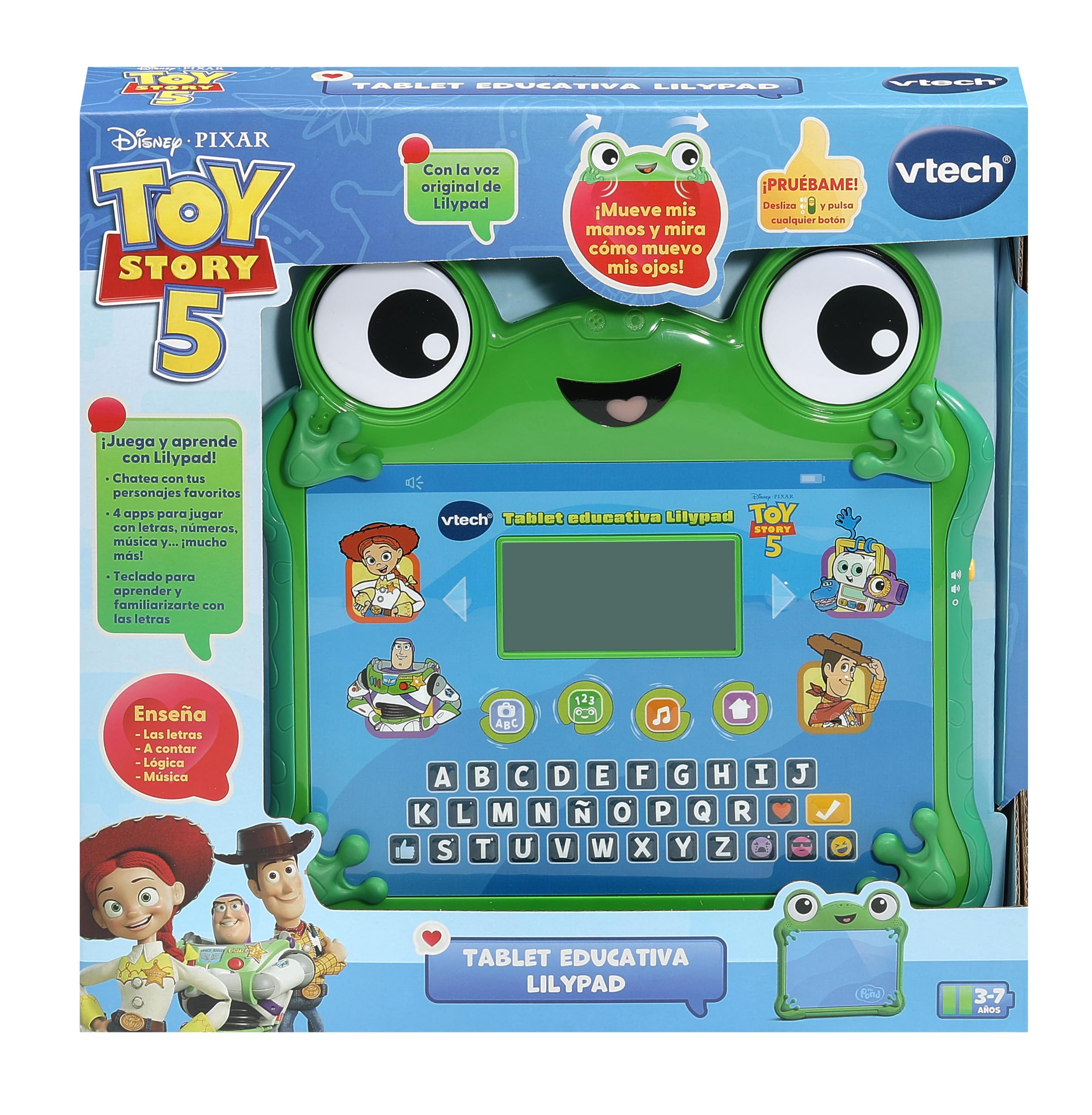 VTech - Tablet educativo Lilypad esplora e impara - Toy Story 5 | Con attività educative, giochi di chat con Jessie, Buzz e Woody, tastiera ABC e schermo retroilluminato, versione spagnola