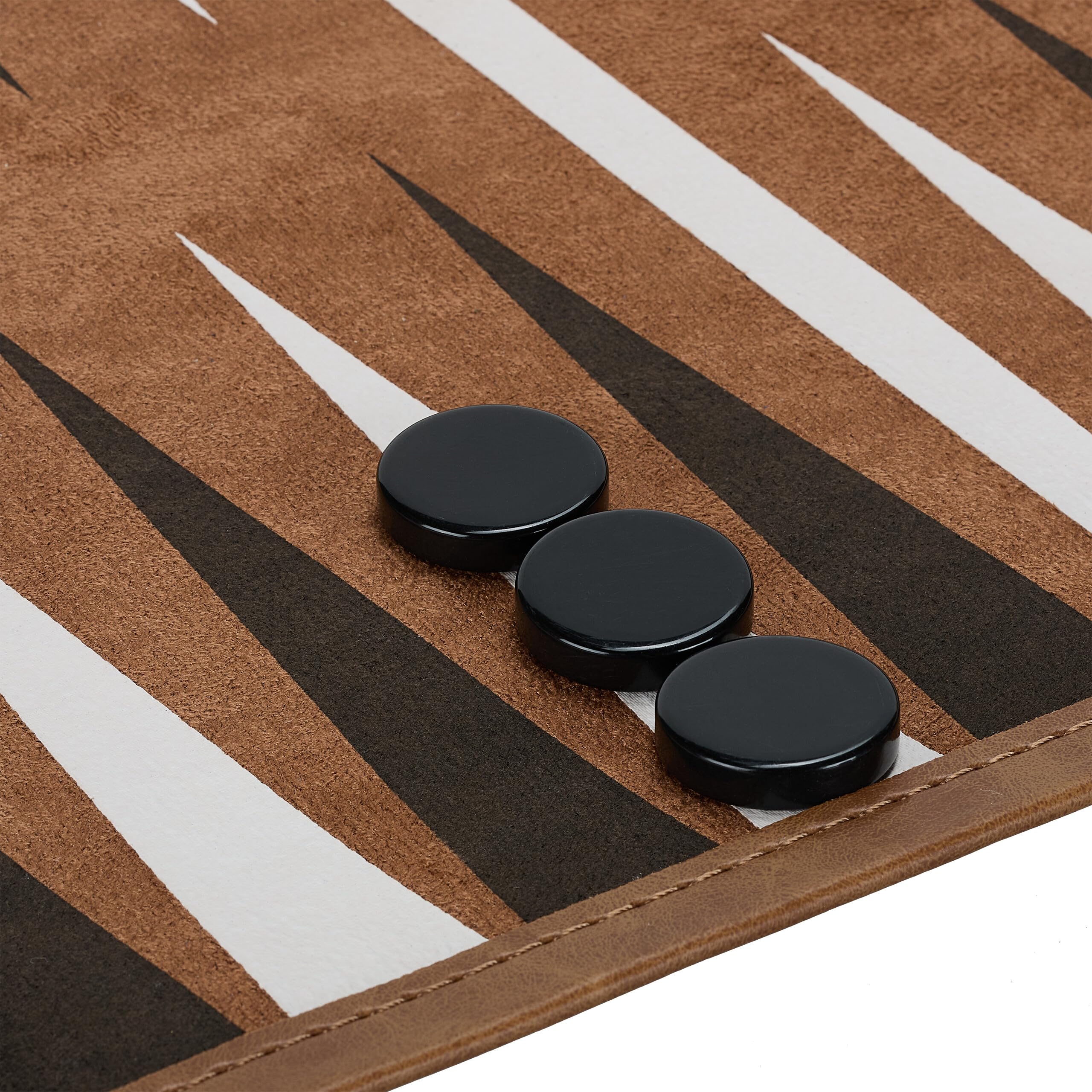 Relaxdays Backgammon da Viaggio, Campo da Gioco LxP: 32 x 26 cm, Arrotolabile, con Pedine e Dadi, Aspetto Pelle, Marrone