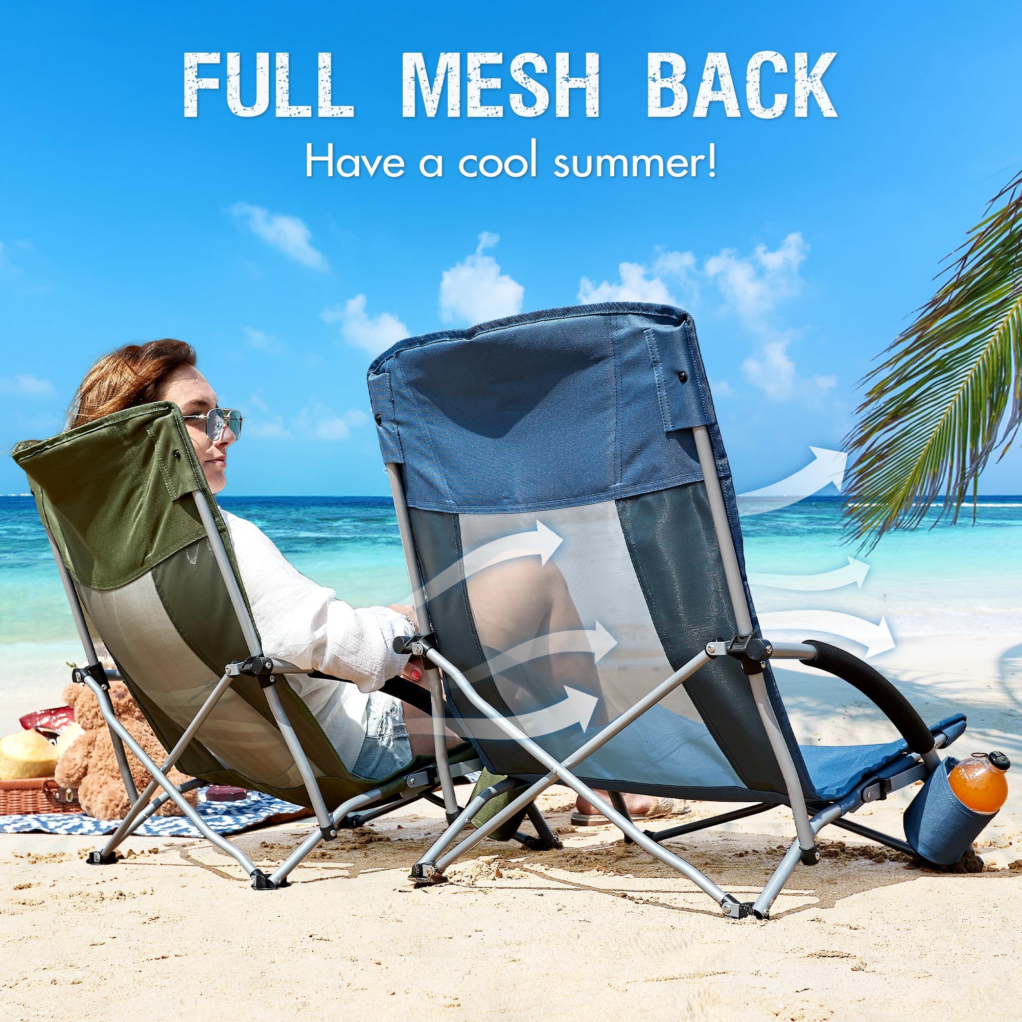 Portal Sedia da Spiaggia Pieghevole Leggera e Portatile, Supporto 150 kg Tessuto Traspirante con Borsa Trasporto Inclusa Ideale per Spiaggia, Giardino, Escursioni