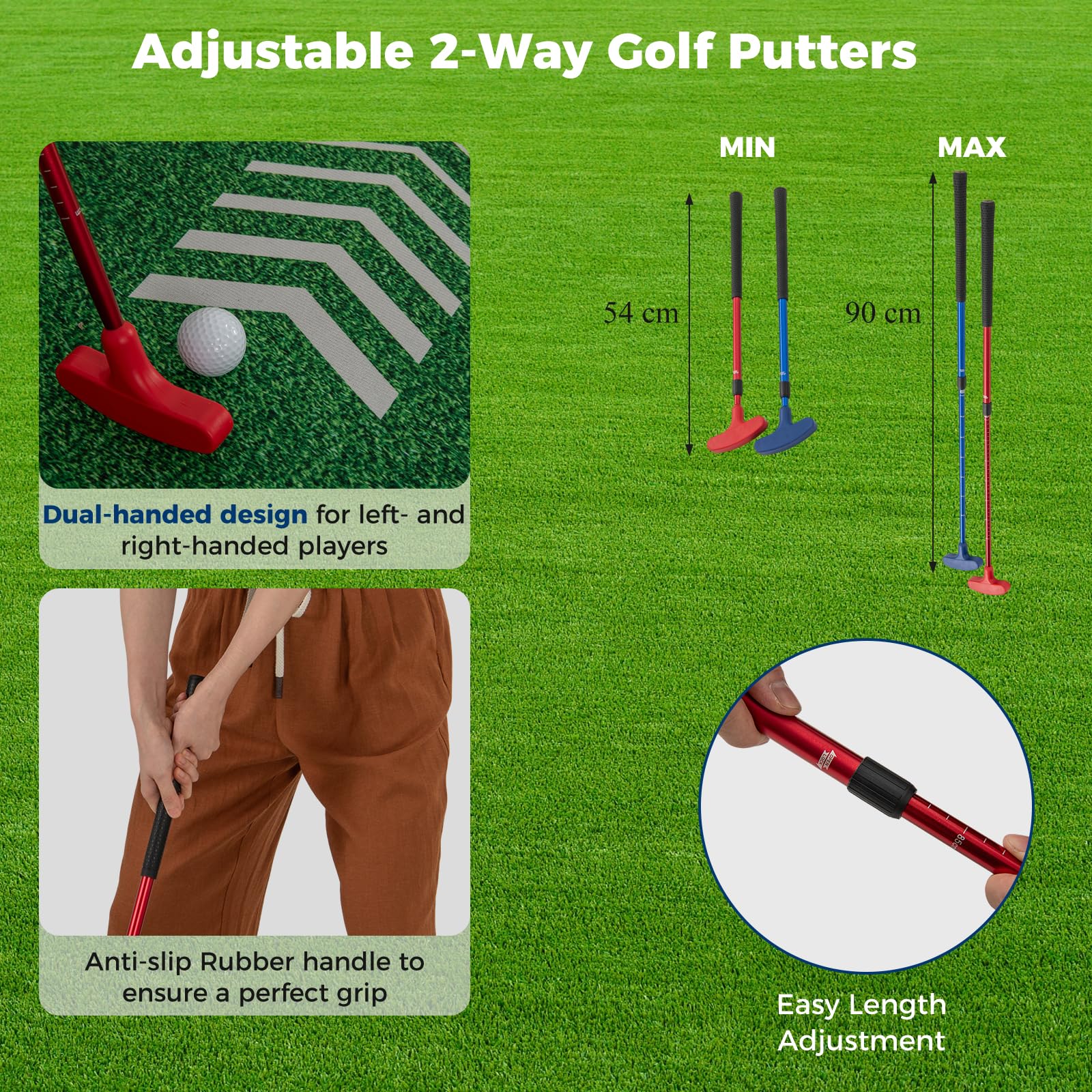 LIFEZEAL Tappetino da Golf Pieghevole, Tappetino per Colpire con 12 Buche, Alllenamento per Golf, Hitting Mat, con 2 Mazze da Golf Telescopiche, 6 Palline, Borsa, Professionisti e Appassionati