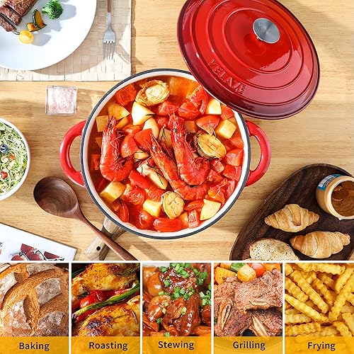 Miniatura 5 de Velaze Olla holandesa de 7.5 cuartos de galón con tapa, horno holandés de hierro fundido esmaltado con doble asa para hornear pan de masa madre,