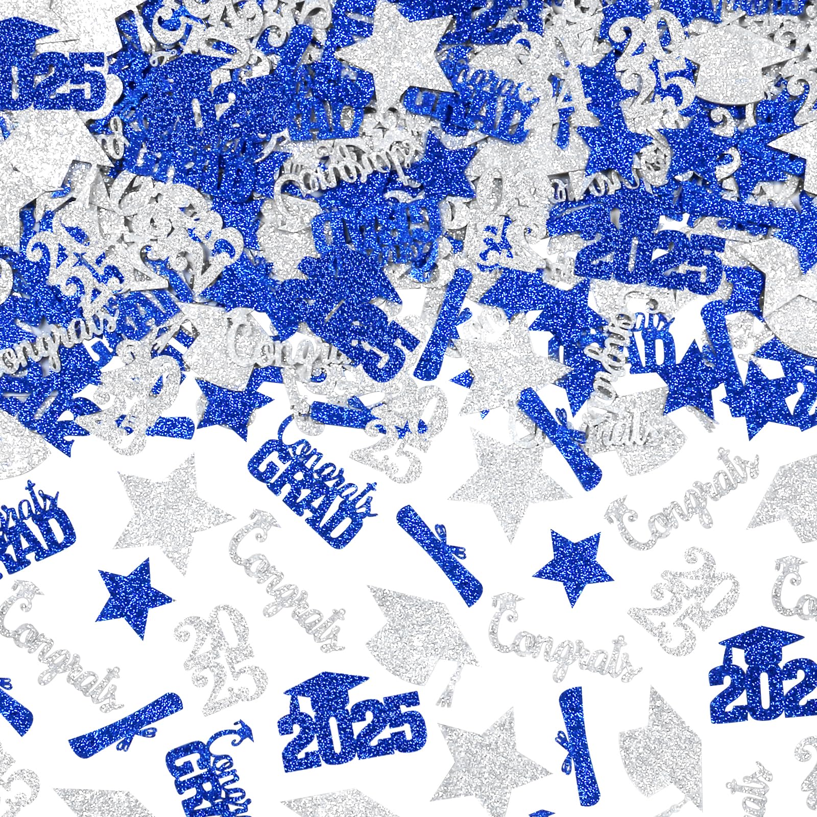 200Pcs 2025 Graduation Confetti Blue and Silver Graduation Confetti for Table 2025 Blue and Silver 2025 Table Decorations