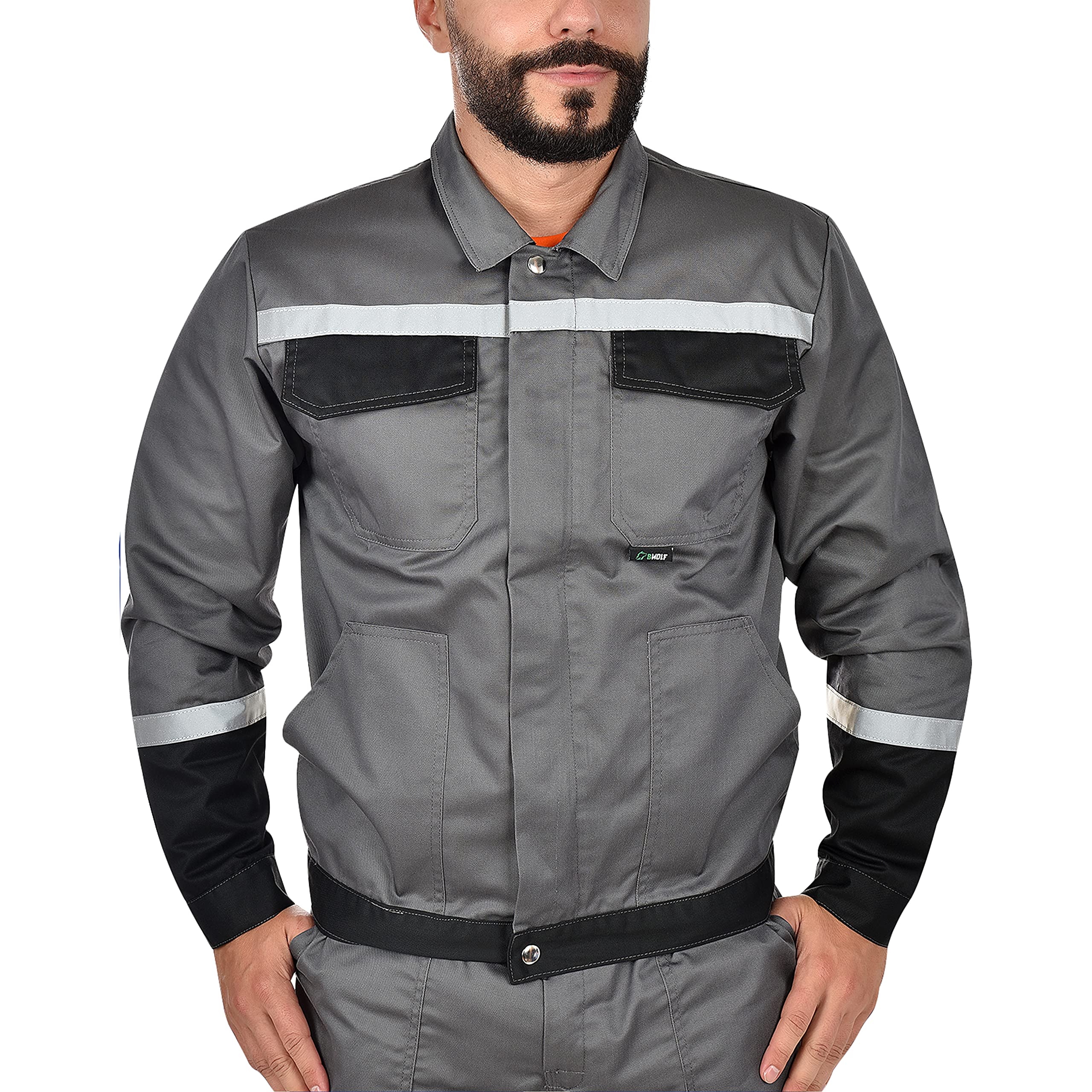 BWOLF Char Veste de Travail Homme Veste Chantier Multifonctionnel Veste de travail réfléchissante - Bleu/gris