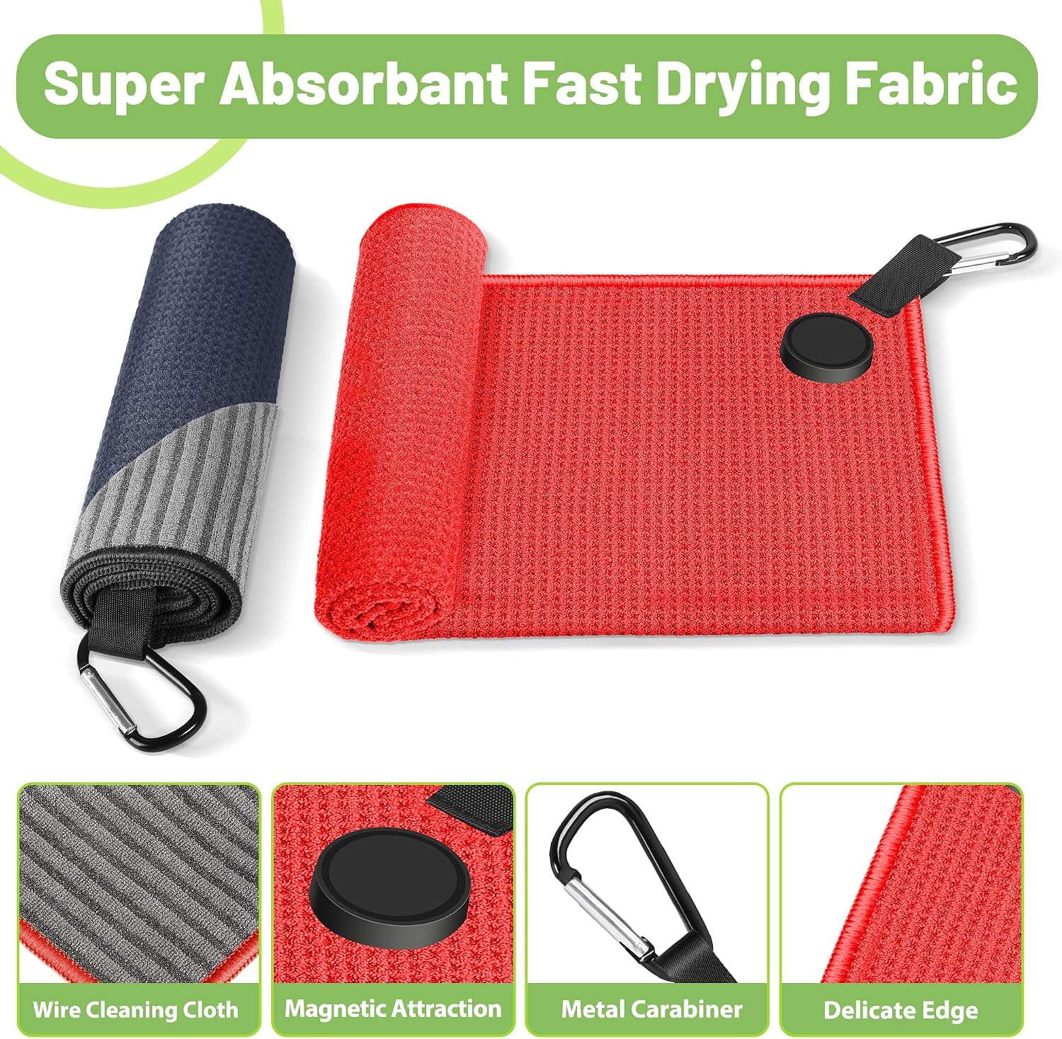 2-Pack Magnetic Golf Towel, Steel Wire Cleaning Cloth, Ultra Absorbent image 3