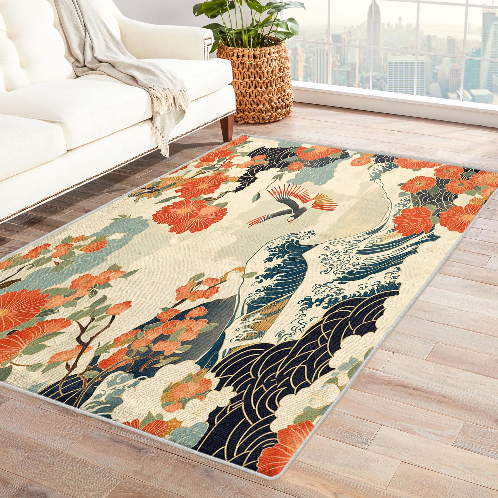 Amazon.com: Zydzarrx Japanese Rugs for Living Room Bedroom, Floral