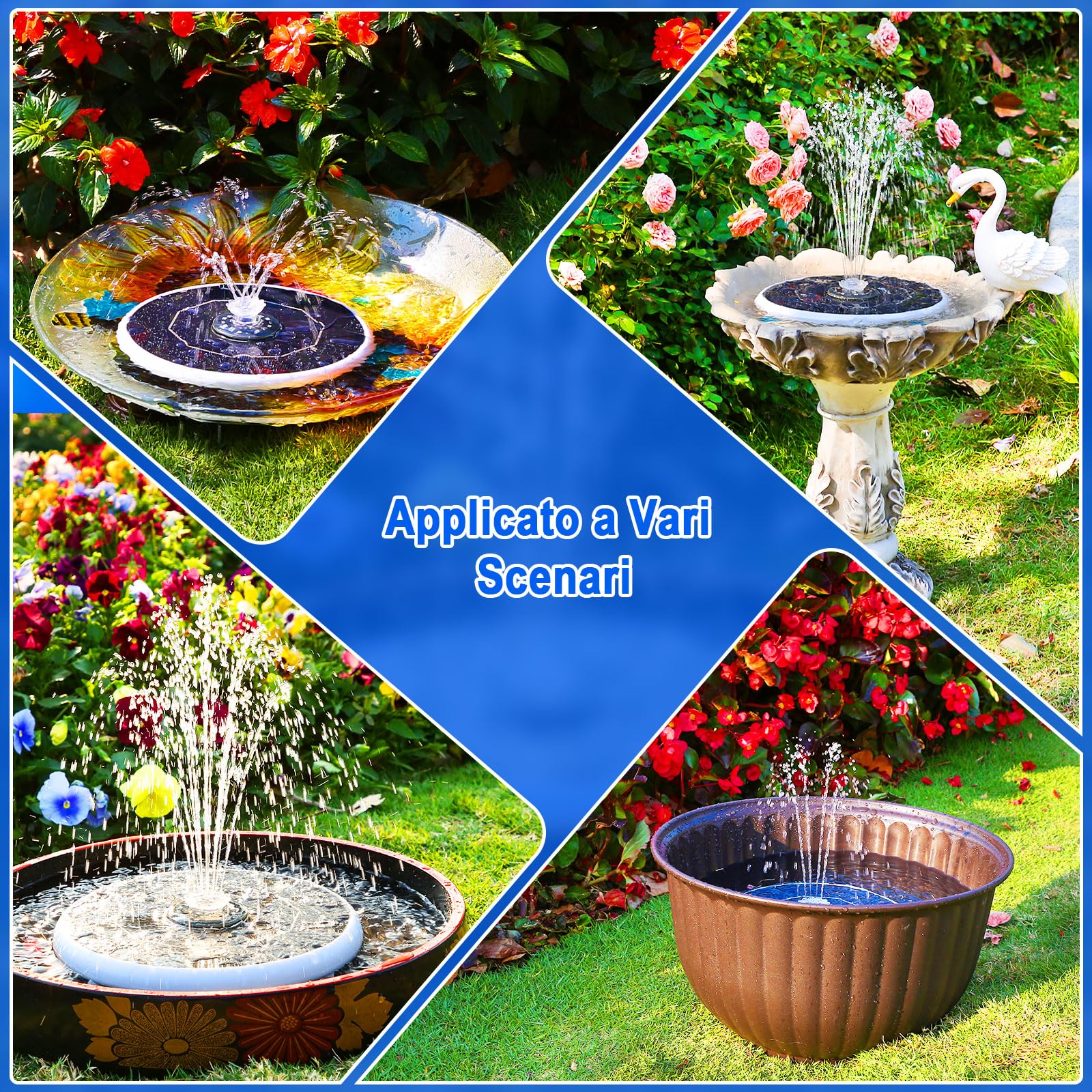 AISITIN 6,5 ​​W LED Fontana Solare per Esterni Migliorata con Batteria da 3300 mAh, Pompa per Fontana con Vari Effetti di Spruzzo, con Barra Luminosa, Fontana Solare per Esterni per Giardino, Laghetto