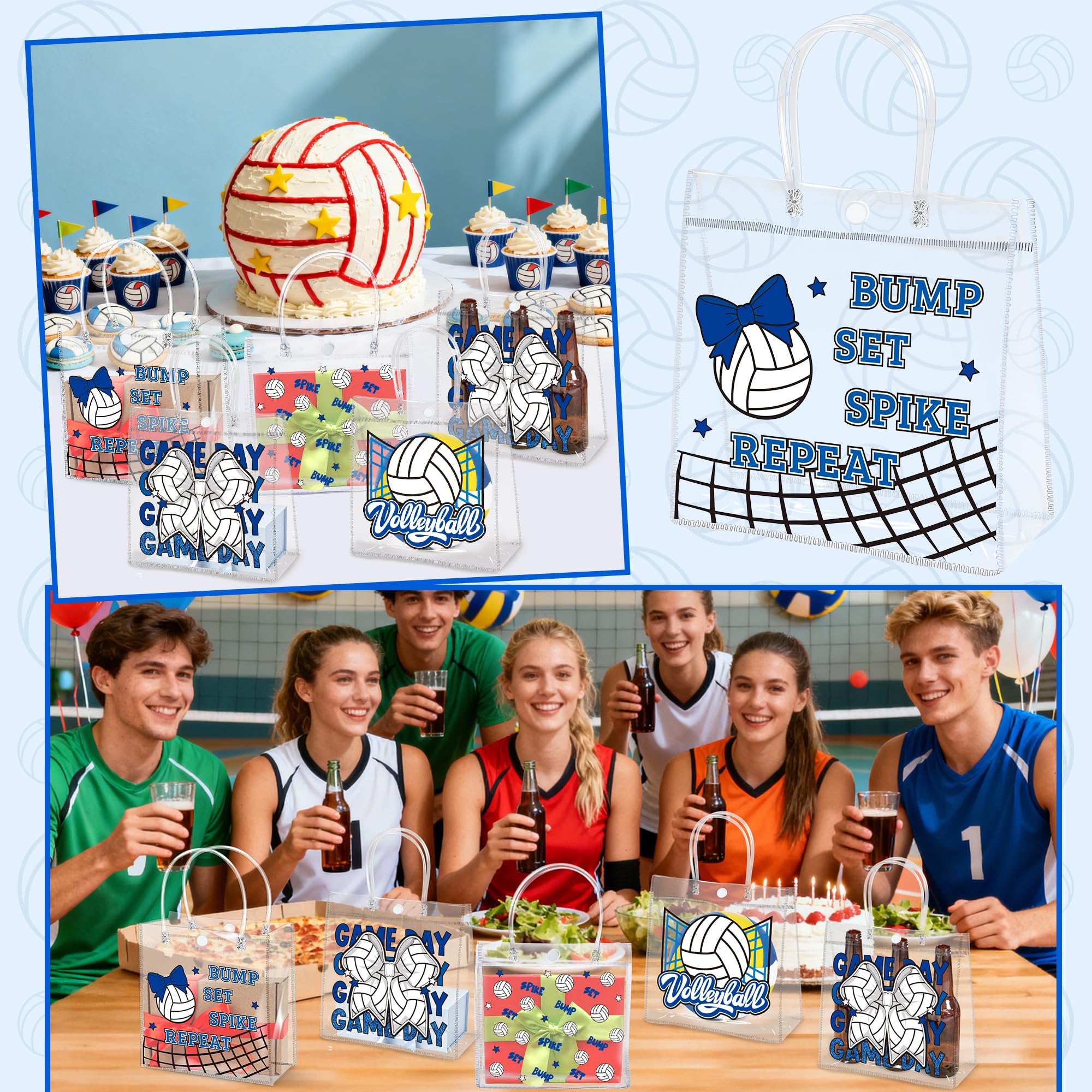 H1vojoxo Volleyball Goodie Gift Bags - 24PCS Volleyball Clear PVC Gift Bags for Team with Handle Bulk Reusable Sport Party Favors Team Birthday Gifts Bag Treat Snack Bag End of Season Gifts Bag