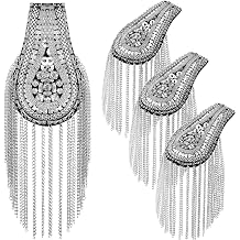 Yilloog 4 Pcs Shoulder Epaulets for Women Tassel Link Chain Boards Badge Beads Pads Punk Fringe Jewelry Pins for Men JacketsSilver