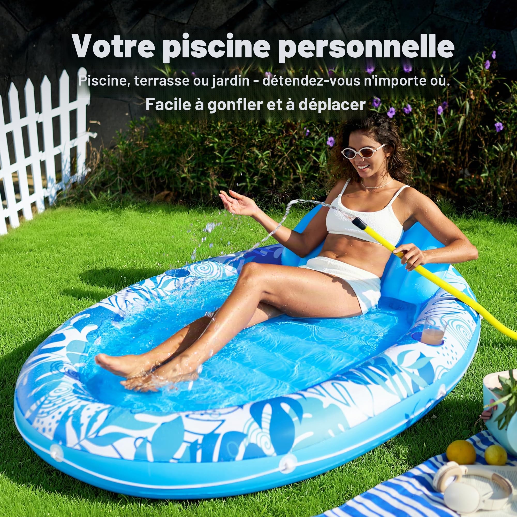 SLOOSH Flotteur gonflable de bronzage de 177,8 x 127 cm pour adulte avec oreiller, flotteur ovale 4 en 1 pour bronzage, bain de soleil, salon pour piscine à balles, cadeaux de fête