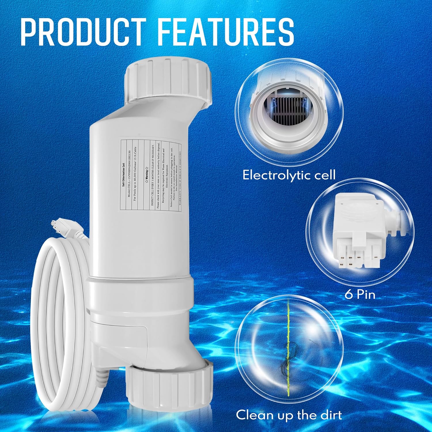 T-15 Salt Cell Replacement for Hayward W3T-CELL-15 fits AquaRite ProLogic ProLogic & More - 40K Gallon Pools