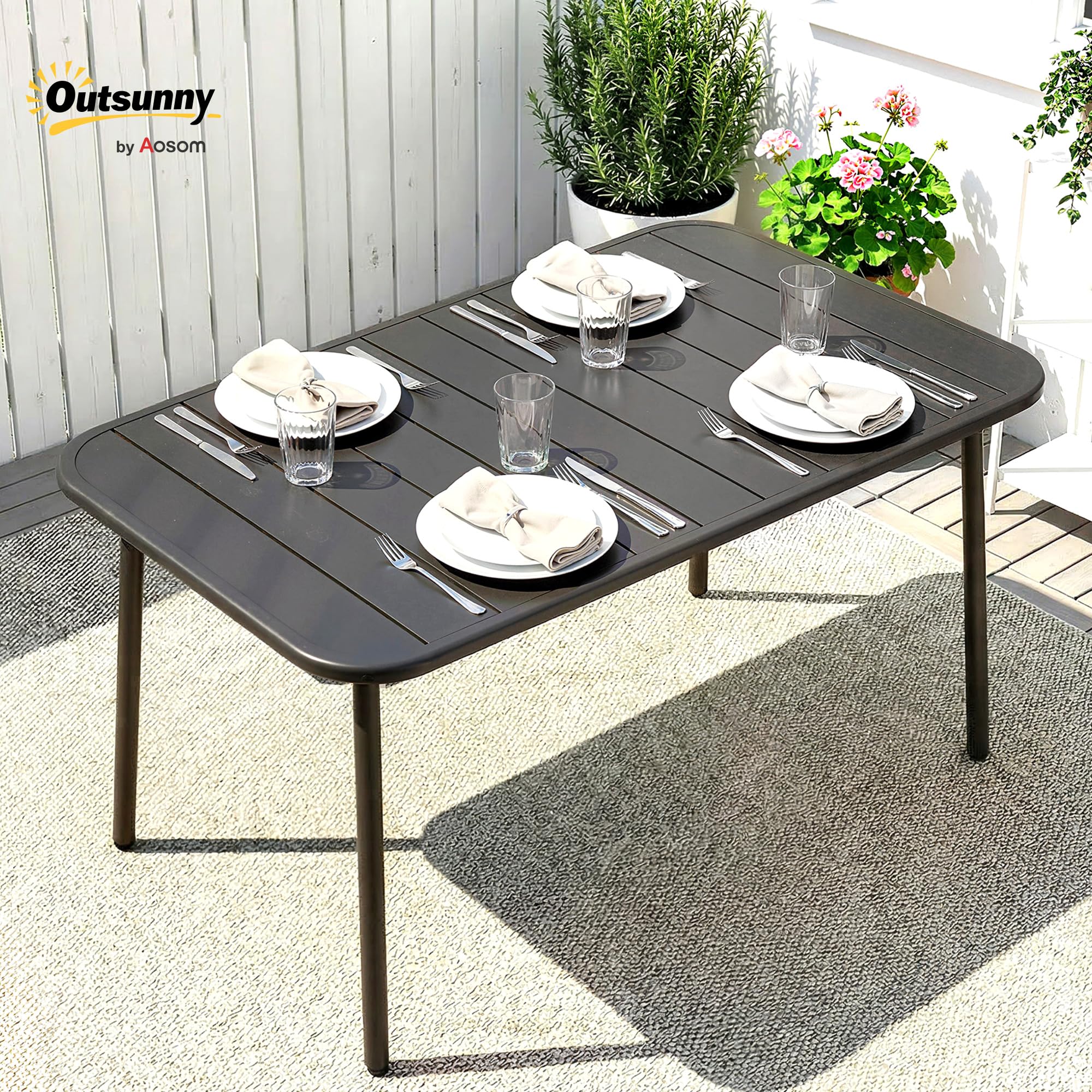 Outsunny Mesa de Comedor de Jardín Rectangular de Acero 120x70x72 cm Gris | Mesa de Terraza Exterior con Tablero con Listones, para 4 Personas, Carga 50 kg, para Patio, Balcón