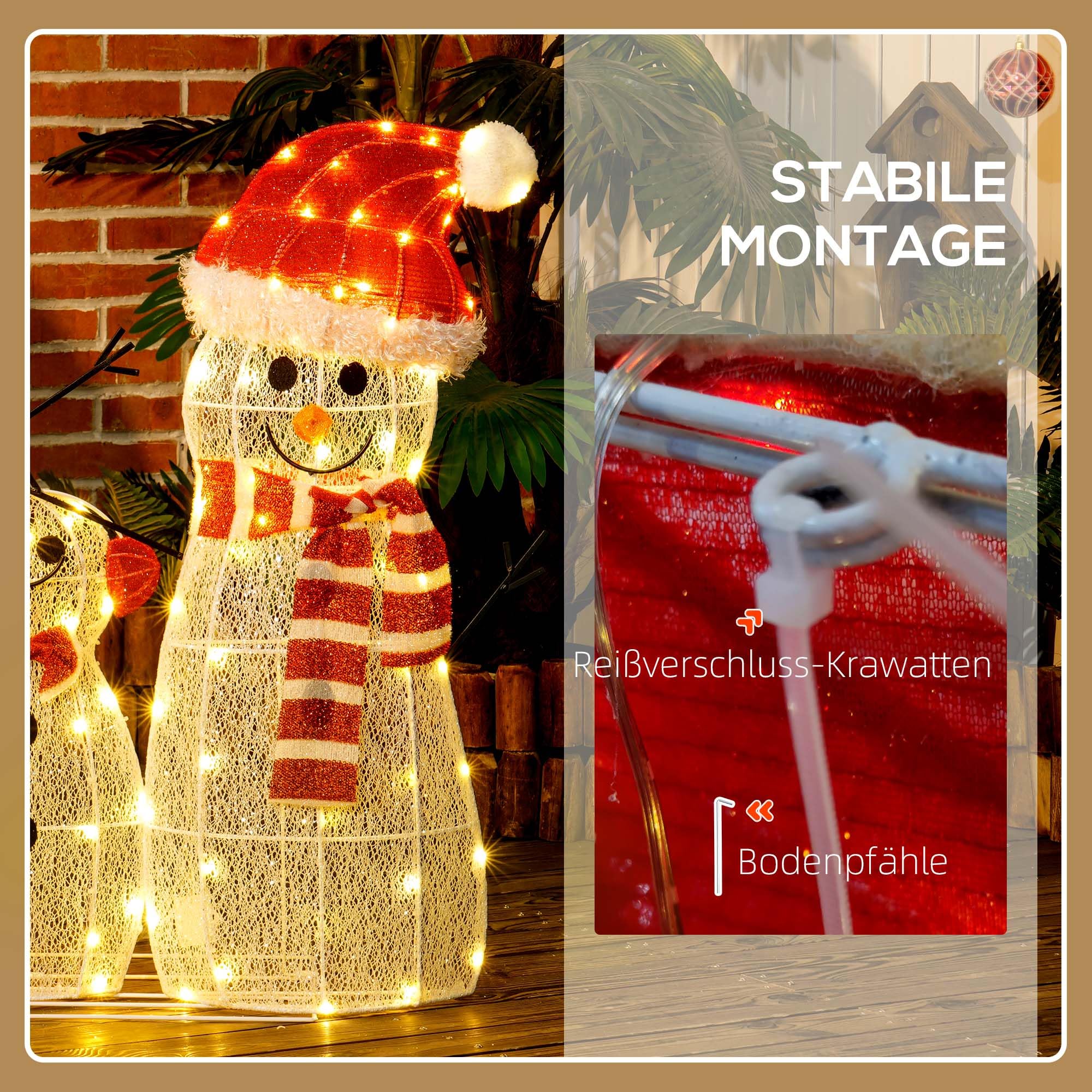 Outsunny LED Schneemann Weihnachtsdeko mit 148 warmweißen LEDs | Weihnachtsfigur, Weihnachtsbeleuchtung, Weihnachtsdekoration, für Außen & Innen