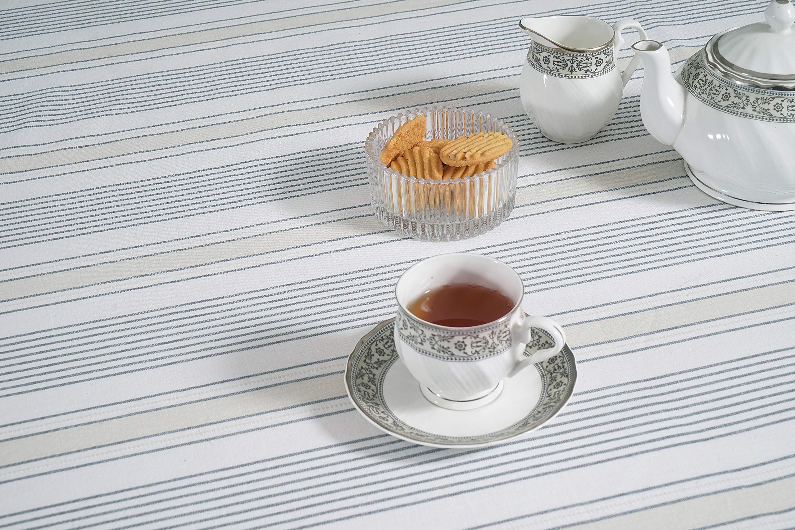 Casa De Lan Cotton Table Cover - Rectangle Tablecloth - Wrinkle Free Cover - Cotton Mitered Stitched - Dobby Stripe - Kitchen Dining, Wedding, Decorations, & Parties - 60'' x 84' - Dark Grey Taupe