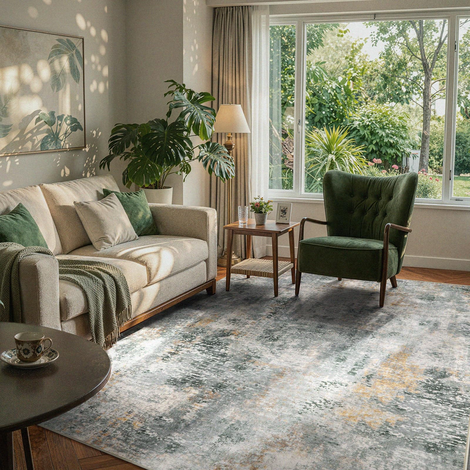 Washable 5x7 Area Rugs for Living Room, Grey Neutral Modern Abstract Rug for Bedroom Non Slip, Soft Contemporary Low Pile Indoor Carpet for Dorm Guest Dining Room Table Apartment