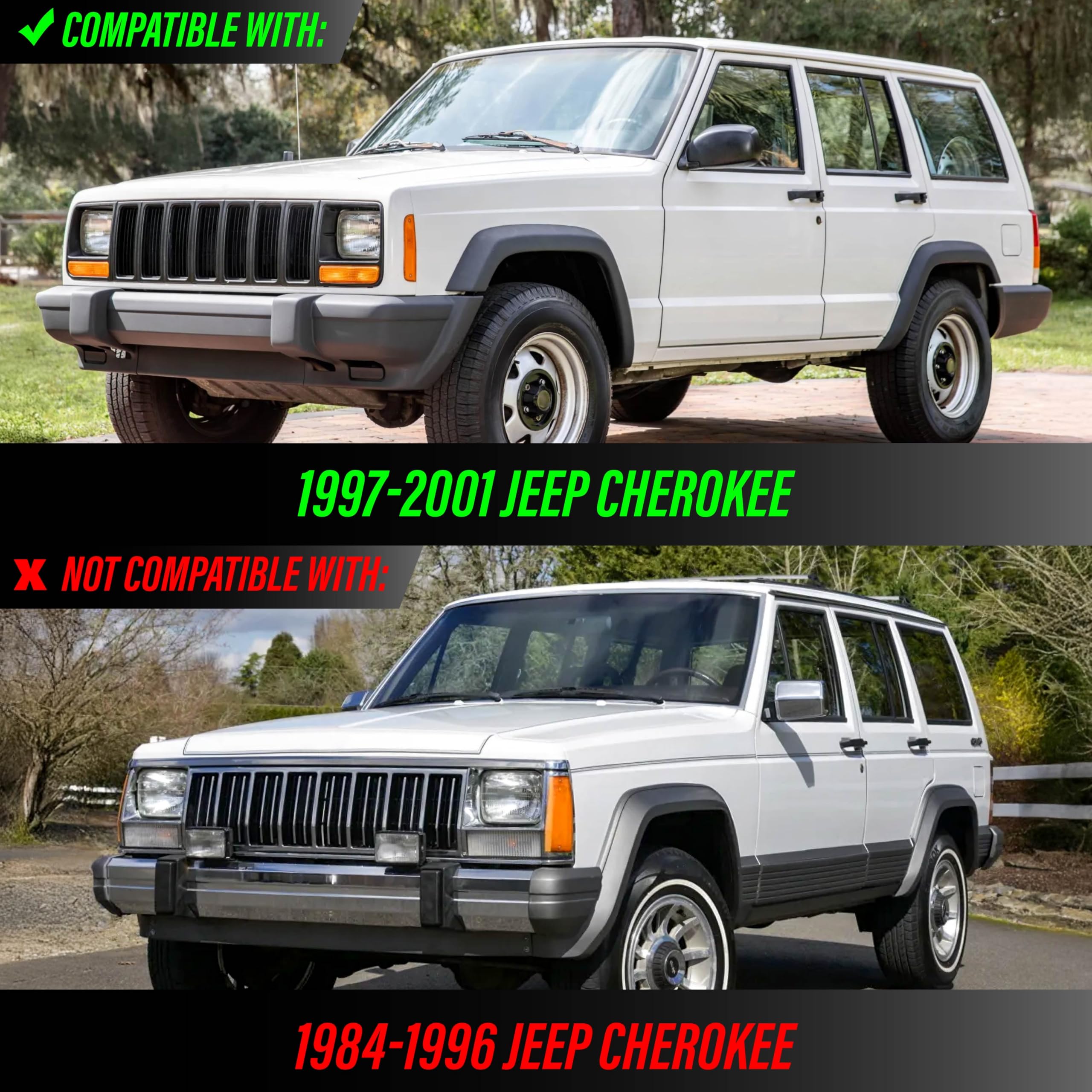 USR 97-01 XJ SUV Turn Signal Light – Front Sequential Signal Lamps (Left + Right) Pair - Compatible with 1997-2001 Jeep Cherokee XJ SUV All Models (BLACK HOUSING w/LED AMBER-WHITE DRL SWITCHBACK)