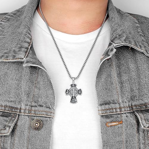 Miniatura 4 de HXWZB Collar de medalla de San Benito de plata de ley 925, collar de cruz de cuatro vías, colgante de San Benito, joyería de cruz, regalos